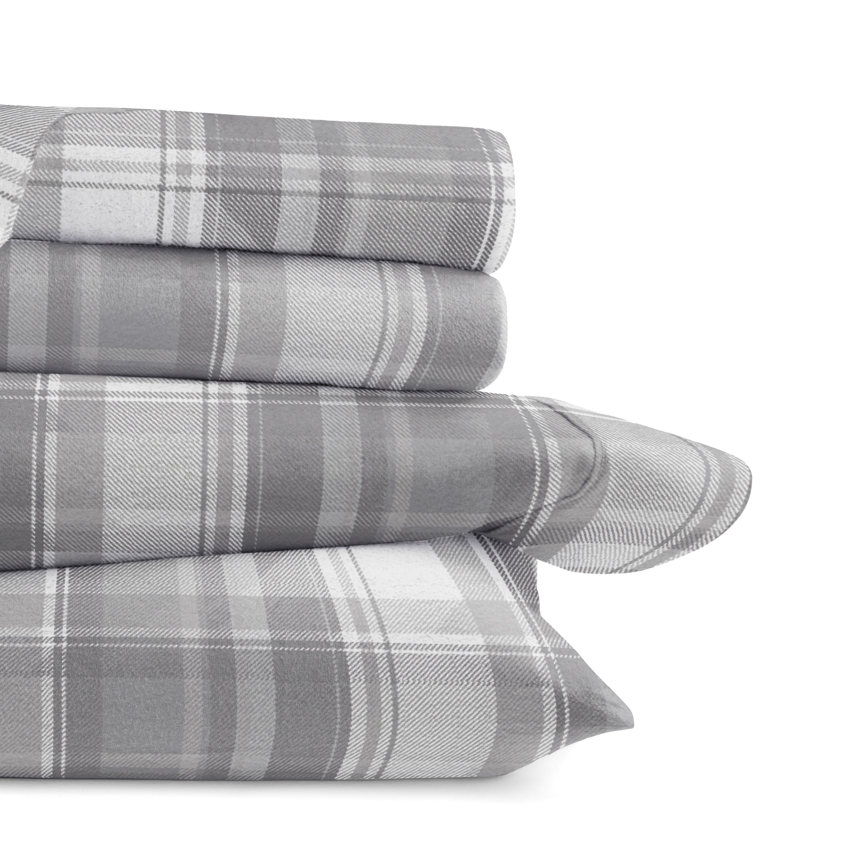 Plaid 4-Piece 100% Cotton Flannel Sheet Set