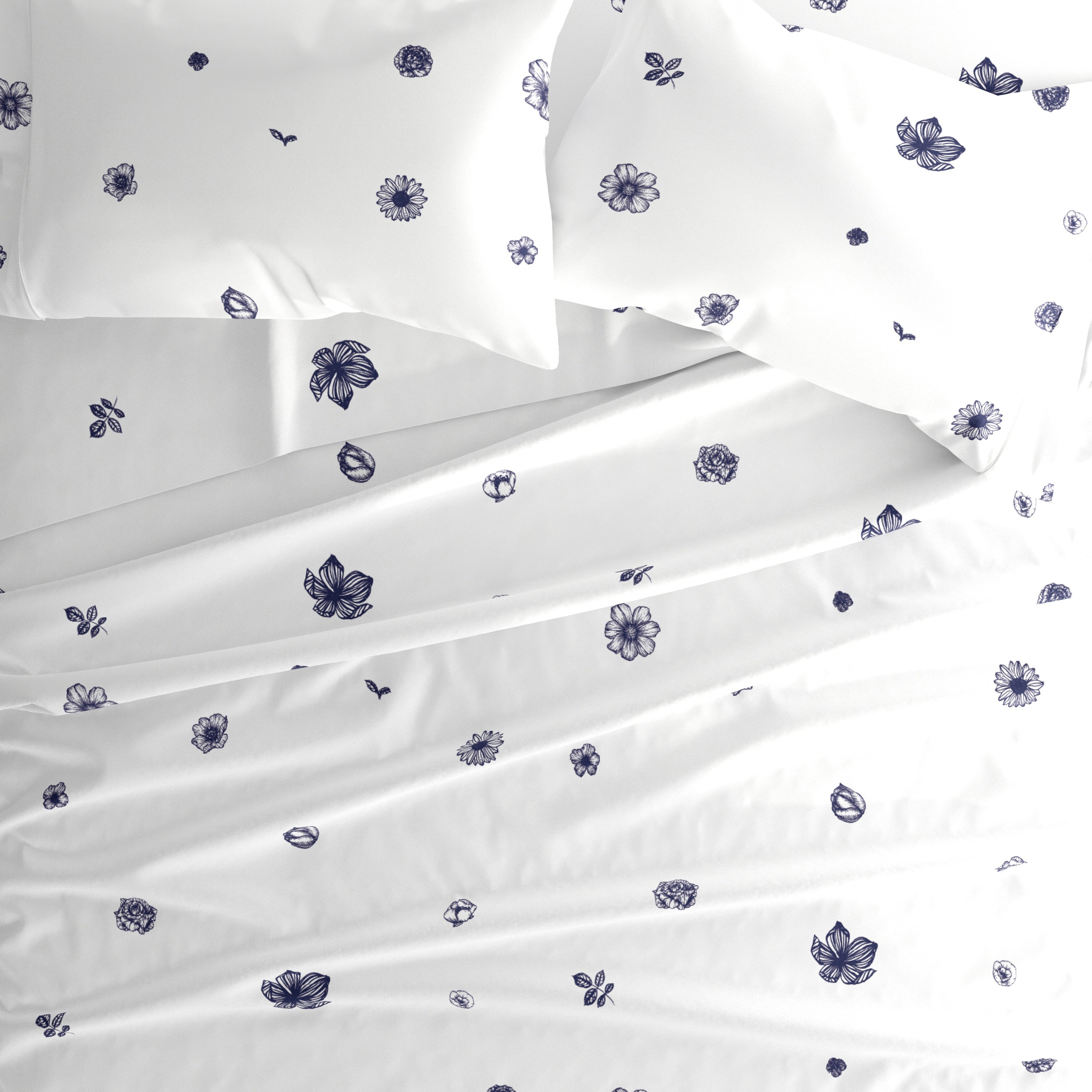 Indigo Flowers 4-Piece Patterned Sheet Set
