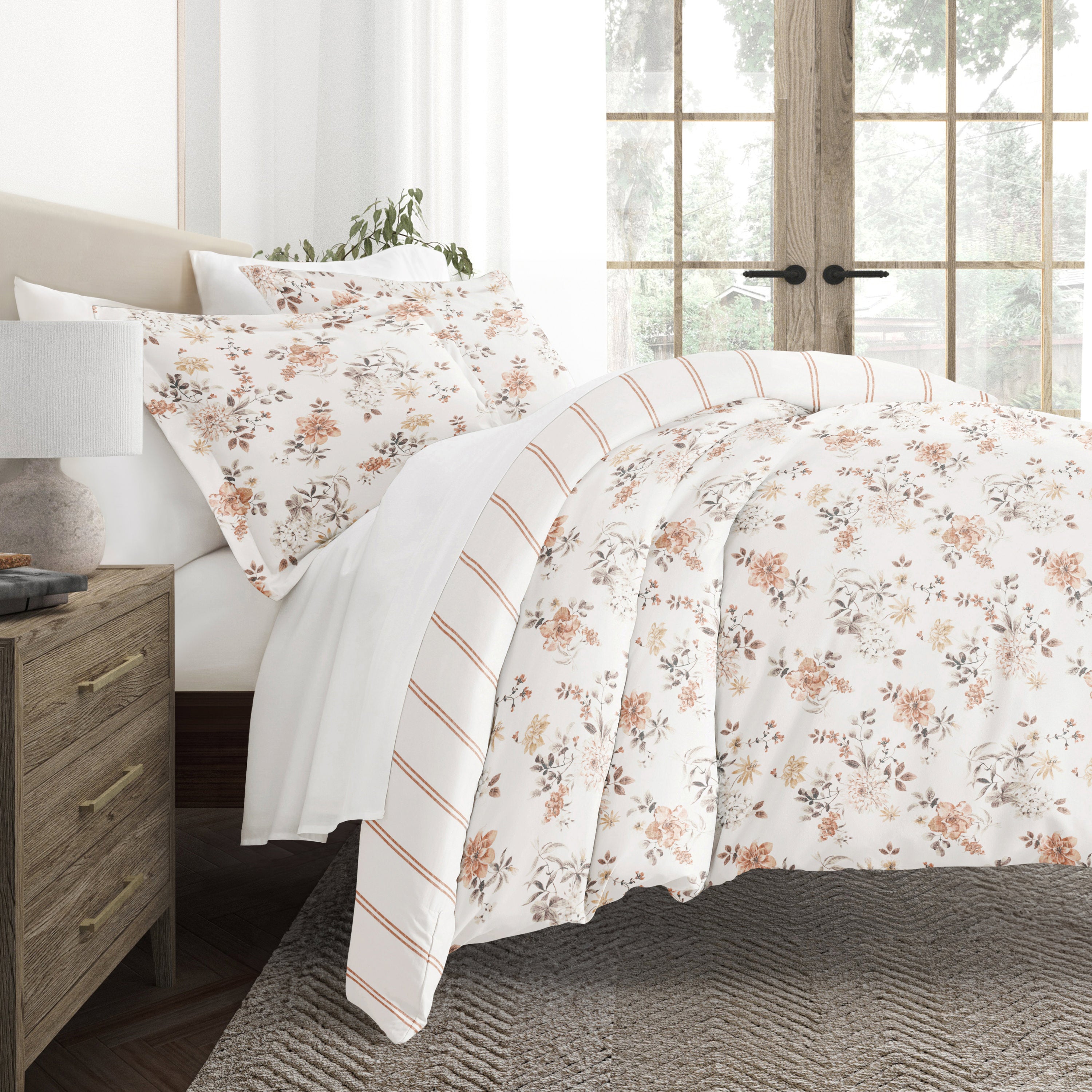 Sunset Garden Patterned Reversible Duvet Cover Set