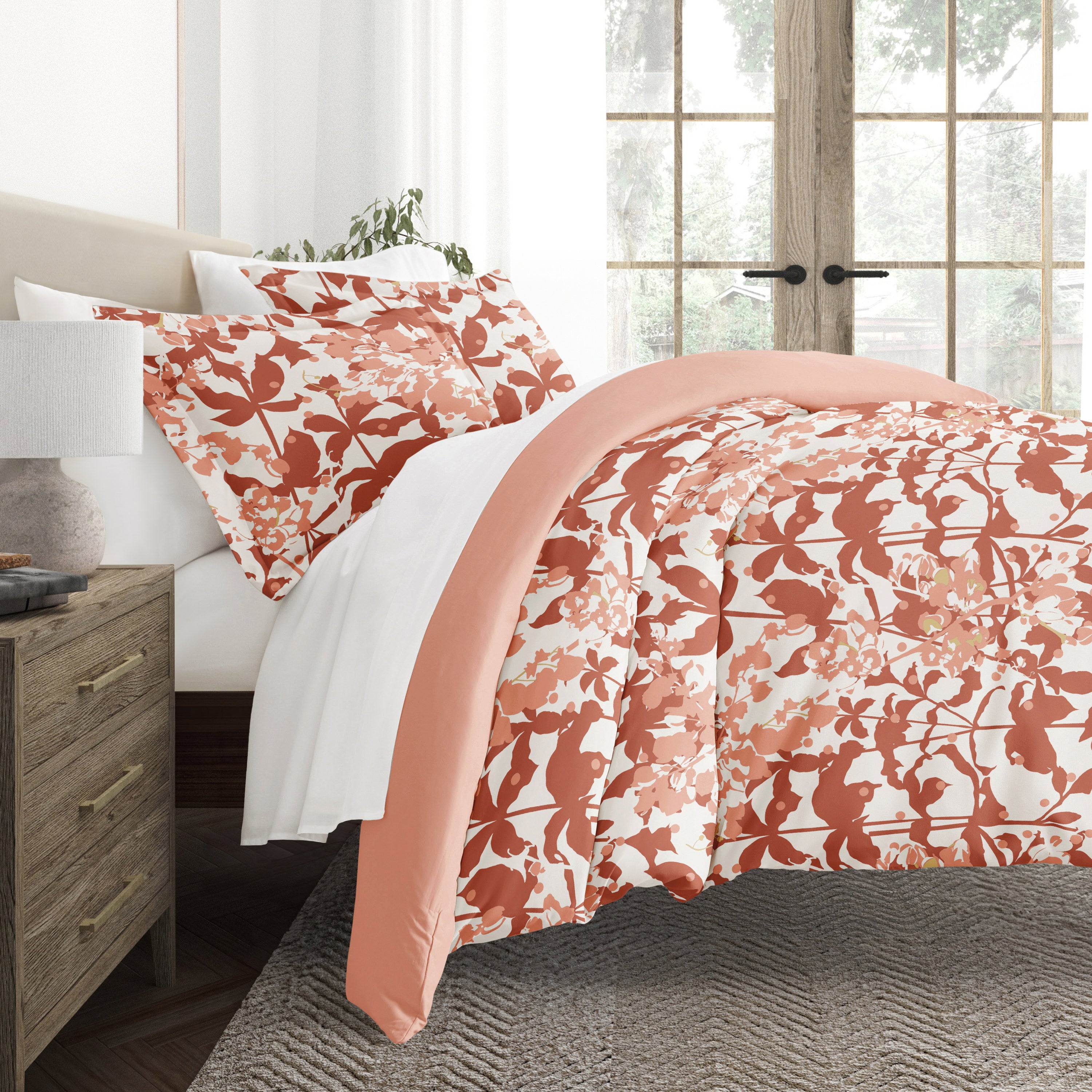 Boho Flower Patterned Reversible Duvet Cover Set