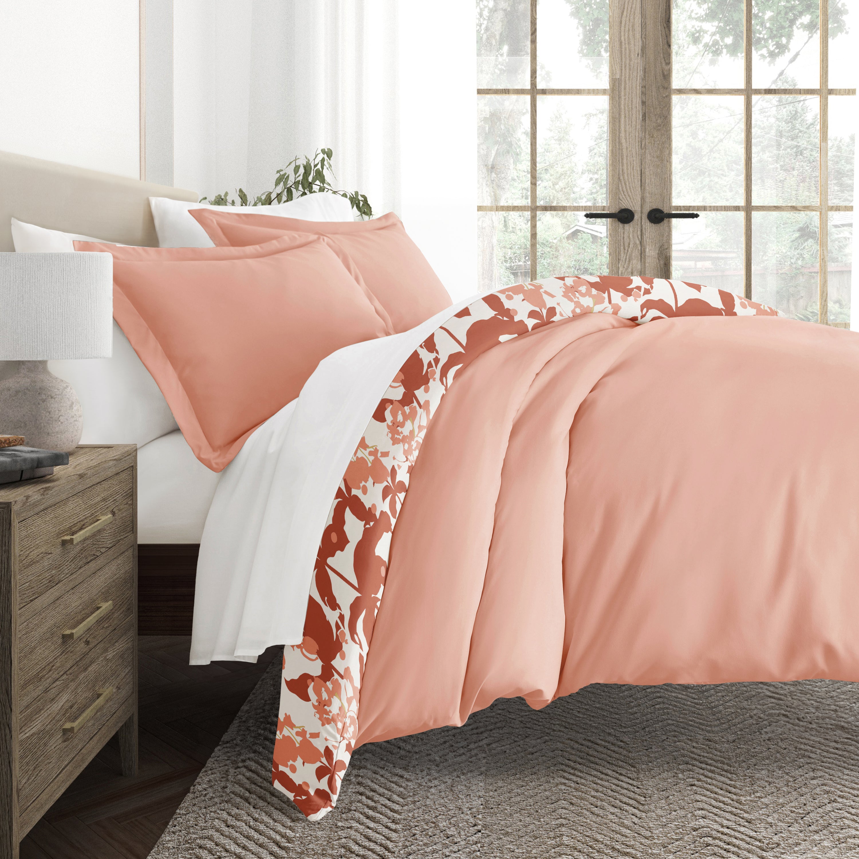 Boho Flower Patterned Reversible Duvet Cover Set