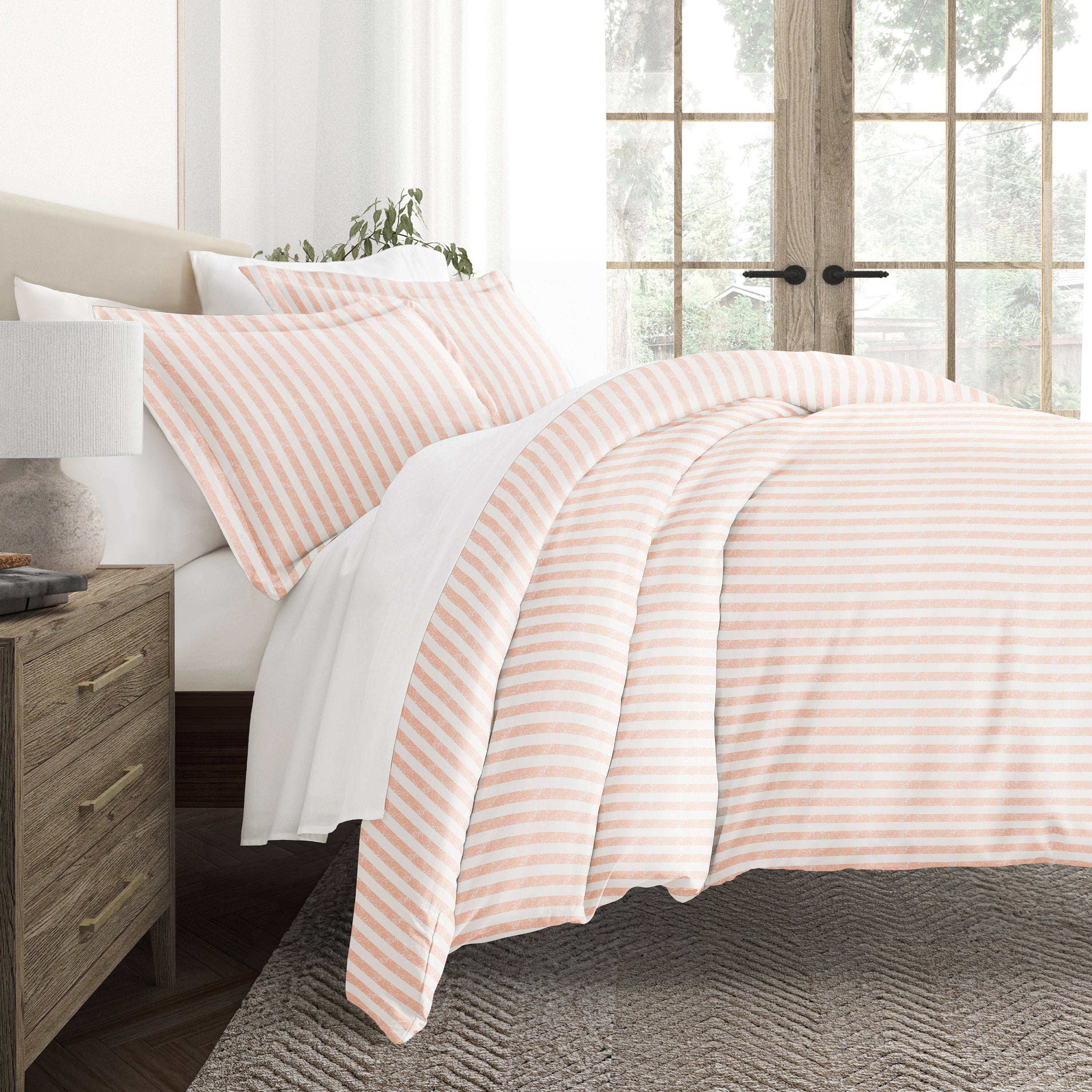 Puffed Rugged Stripes Patterned Duvet Cover Set