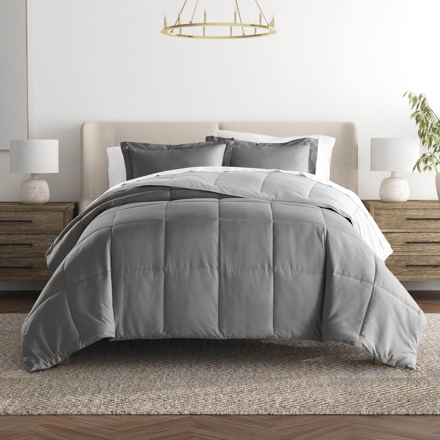 Comforter Set Two-Toned Reversible Microfiber All Season Down-Alternative Ultra Soft Bedding