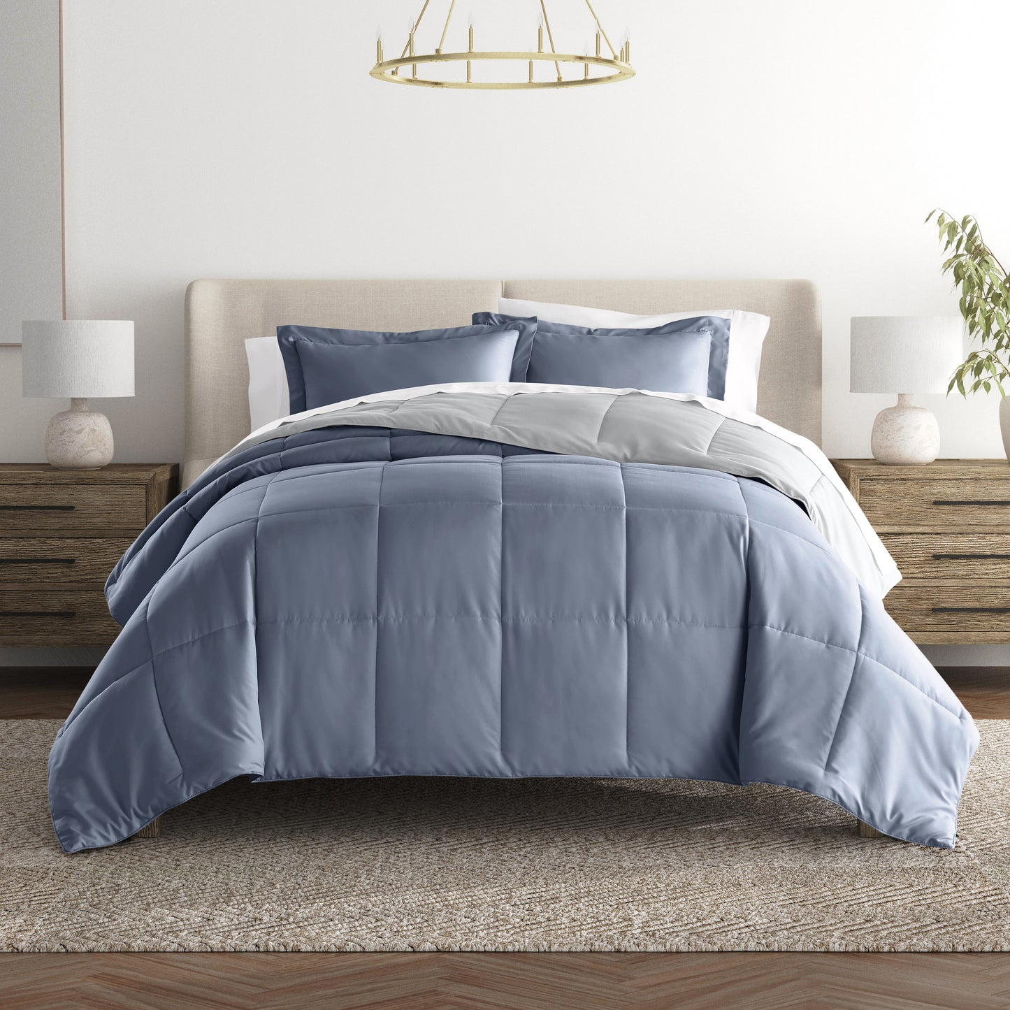Comforter Set Two-Toned Reversible Microfiber All Season Down-Alternative Ultra Soft Bedding