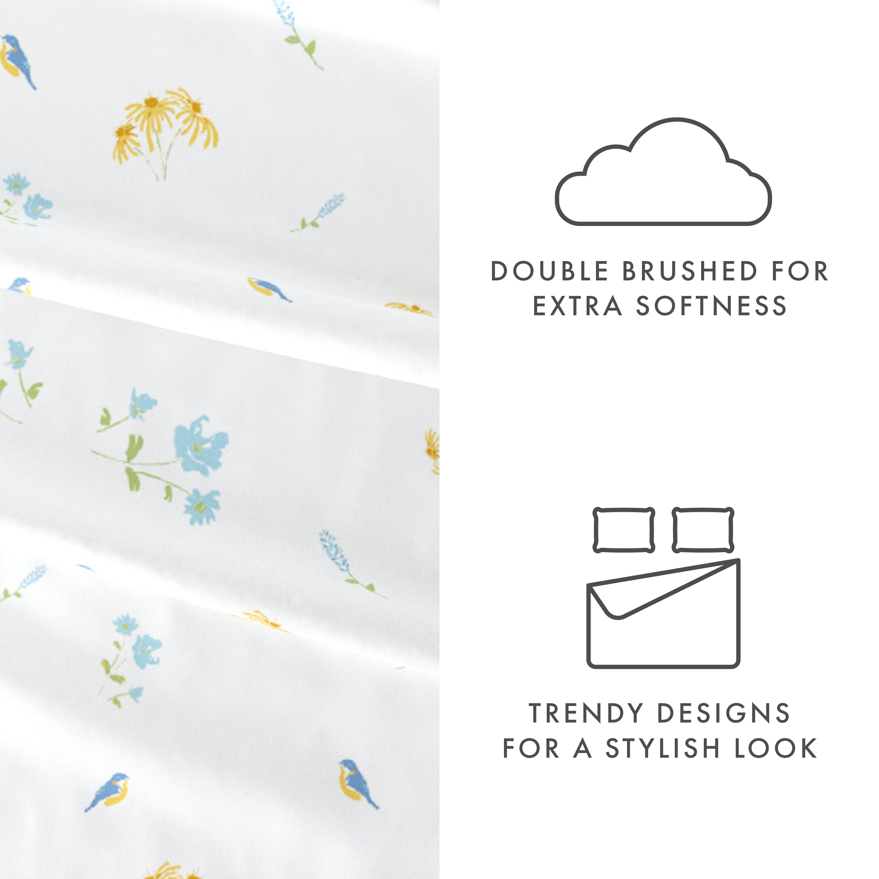 Bluebirds 4-Piece Patterned Sheet Set