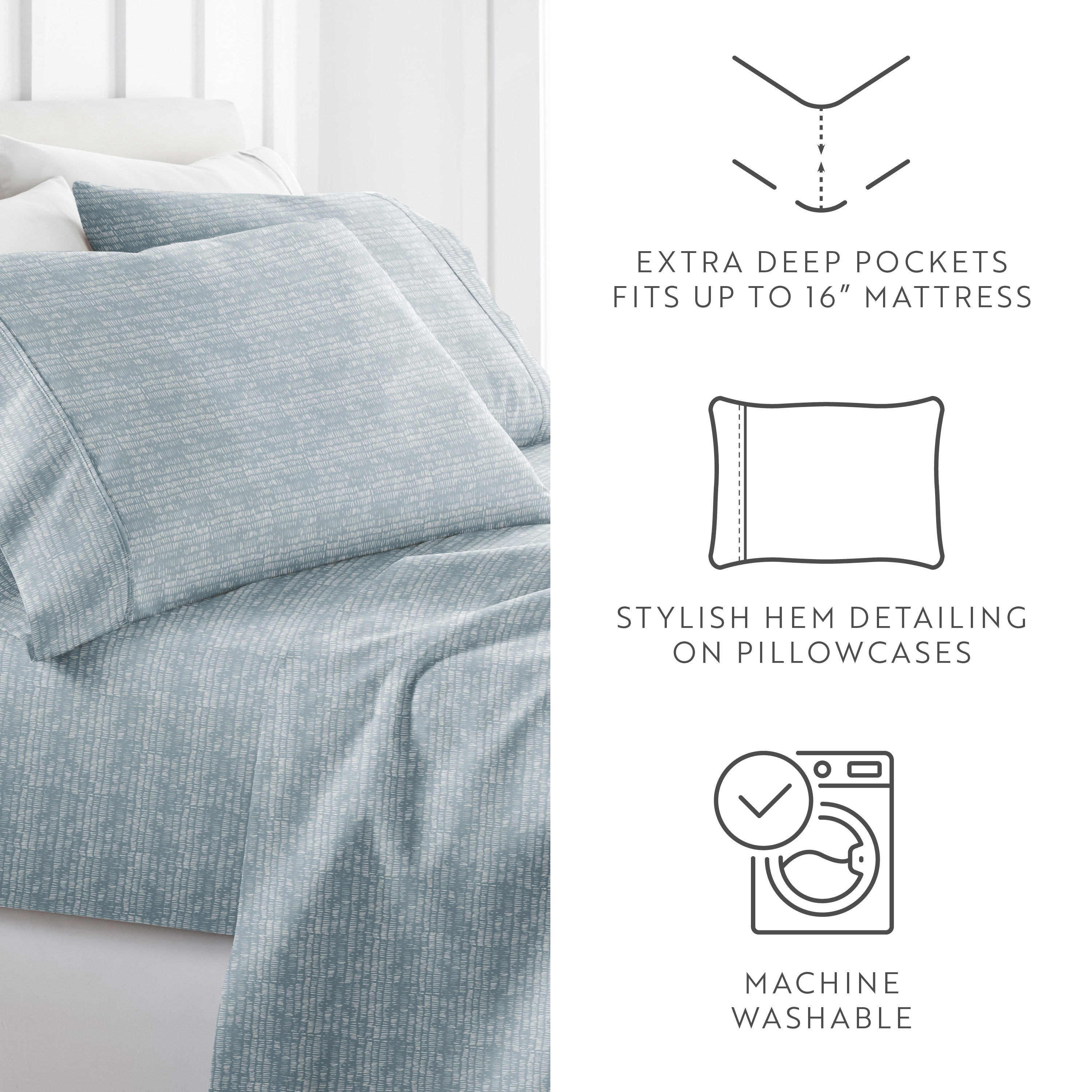 Dashed Lines 4-Piece Patterned Sheet Set
