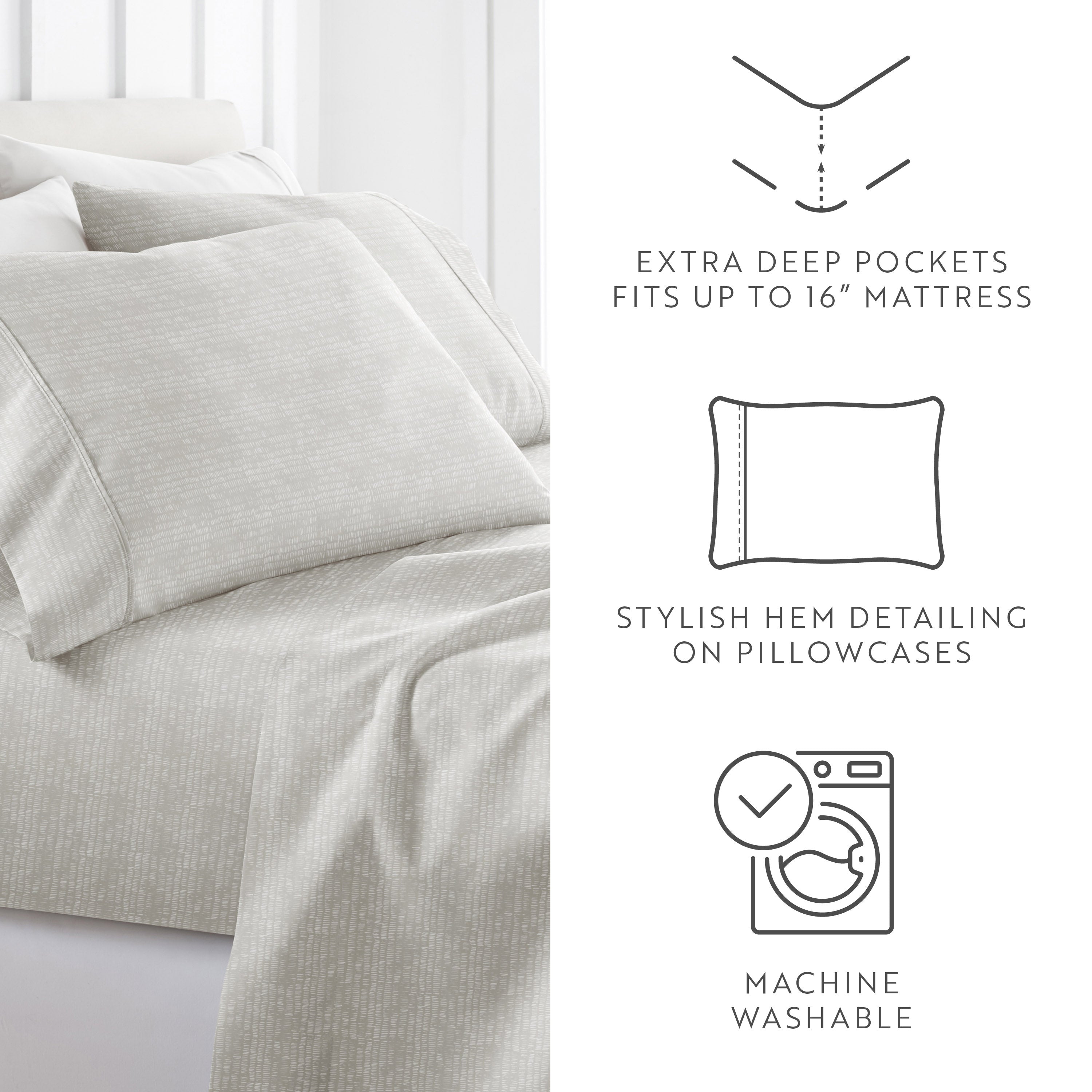 Dashed Lines 4-Piece Patterned Sheet Set