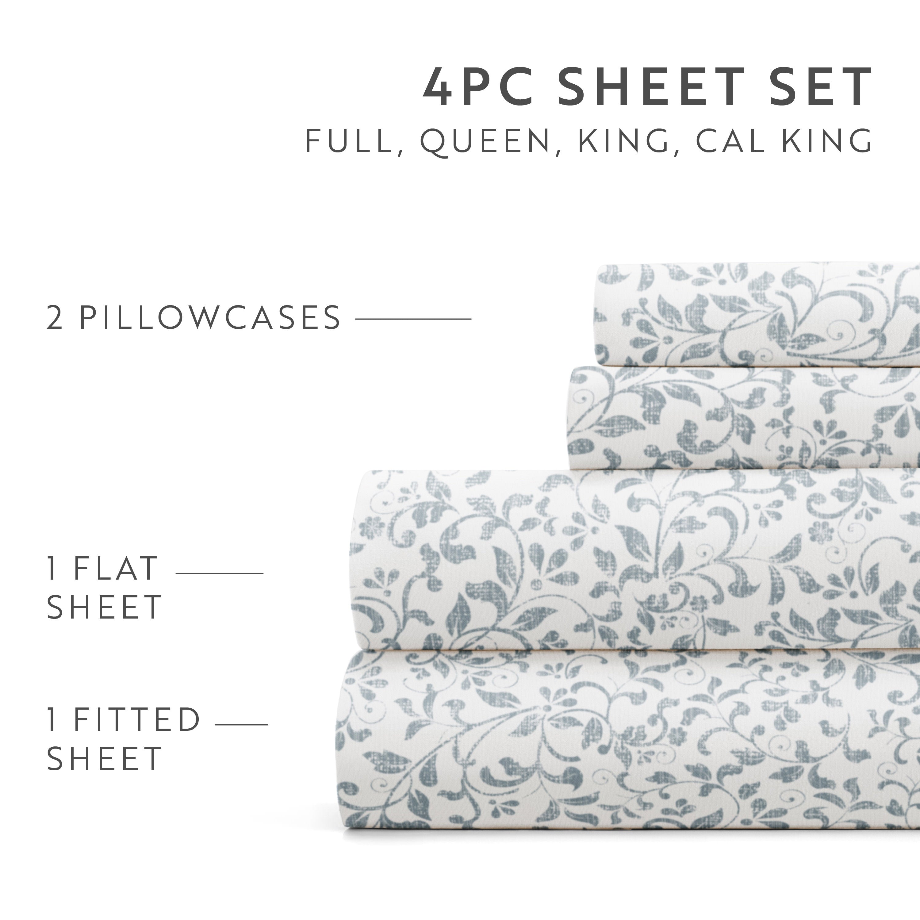 Distressed Vine 4-Piece Patterned Sheet Set