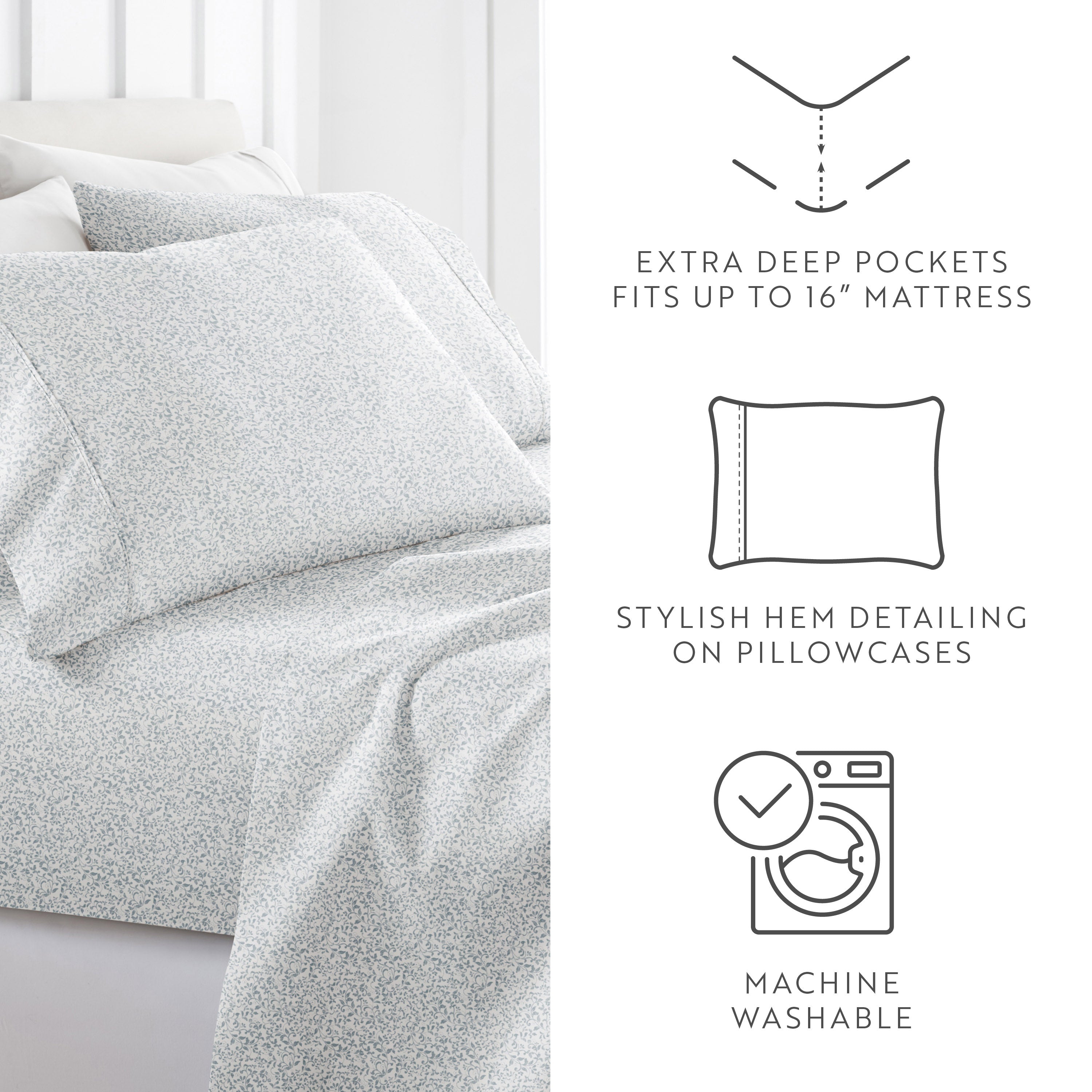 Distressed Vine 4-Piece Patterned Sheet Set