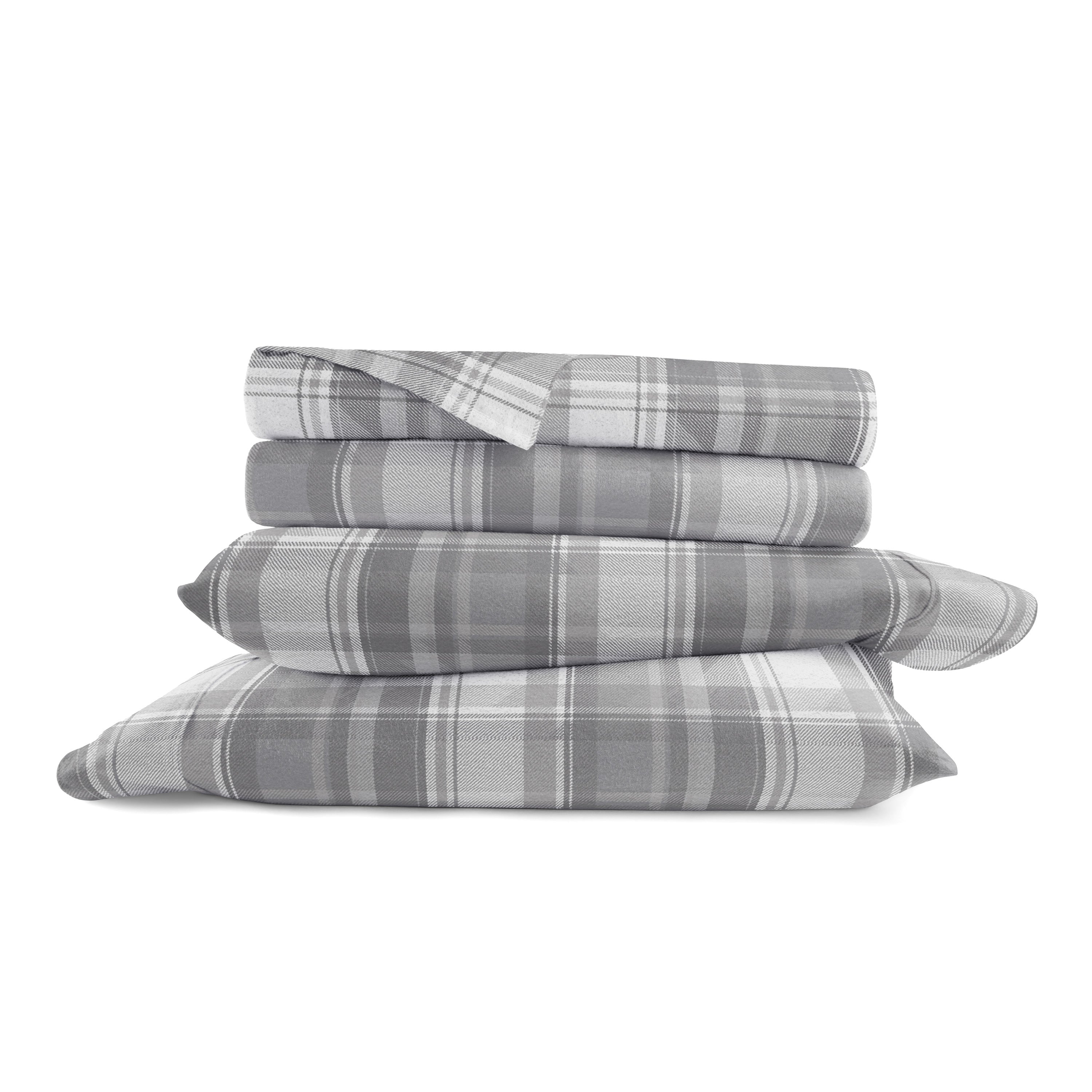 Plaid 4-Piece 100% Cotton Flannel Sheet Set