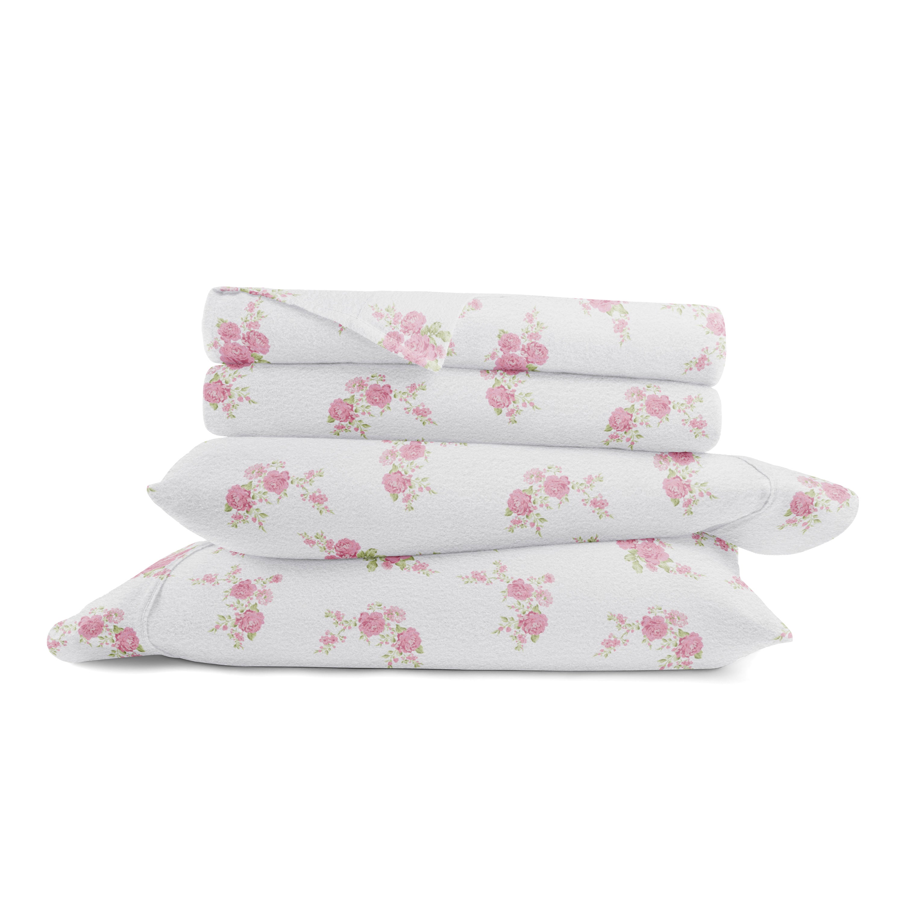 Rose Bunch 4-Piece 100% Cotton Flannel Sheet Set