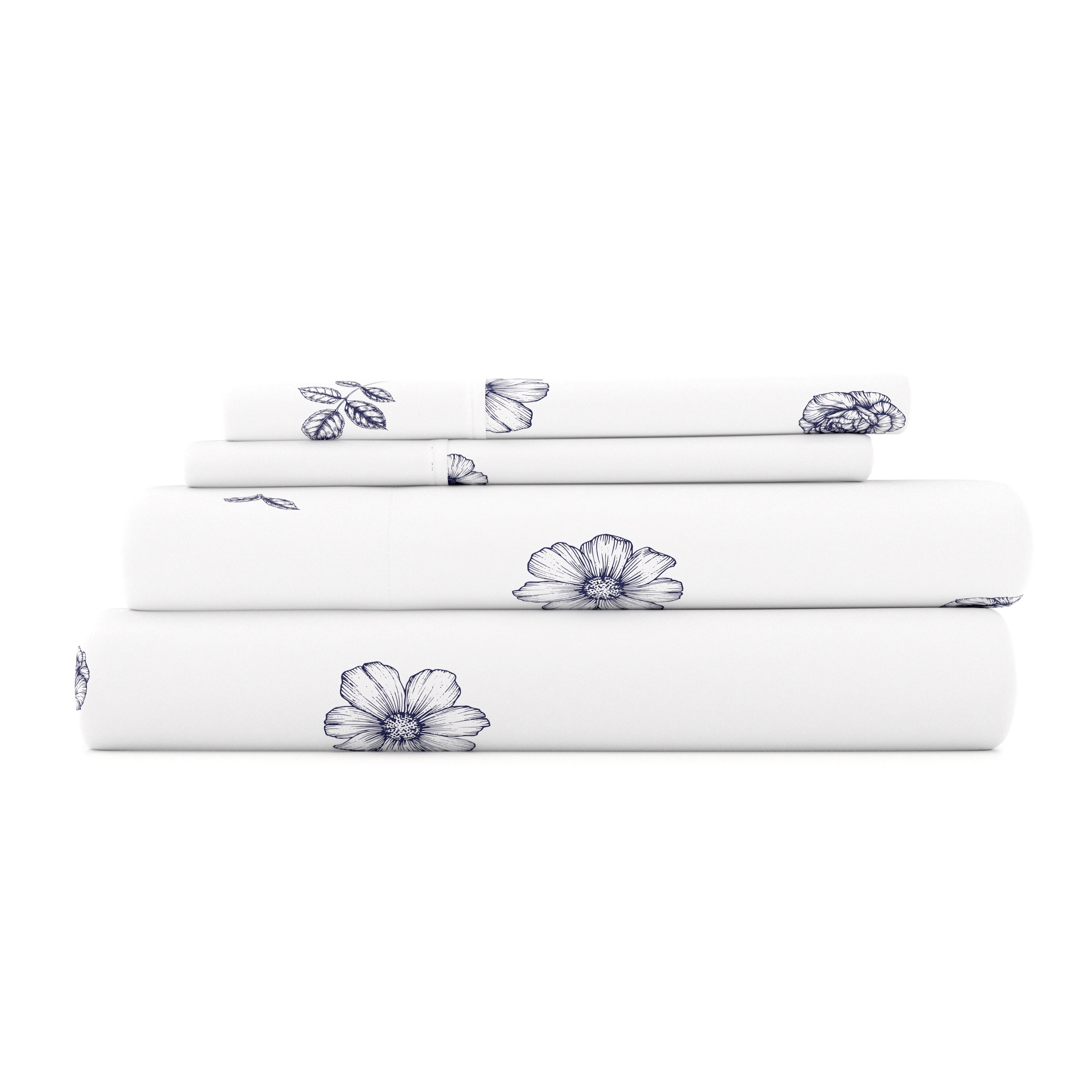 Indigo Flowers 4-Piece Patterned Sheet Set