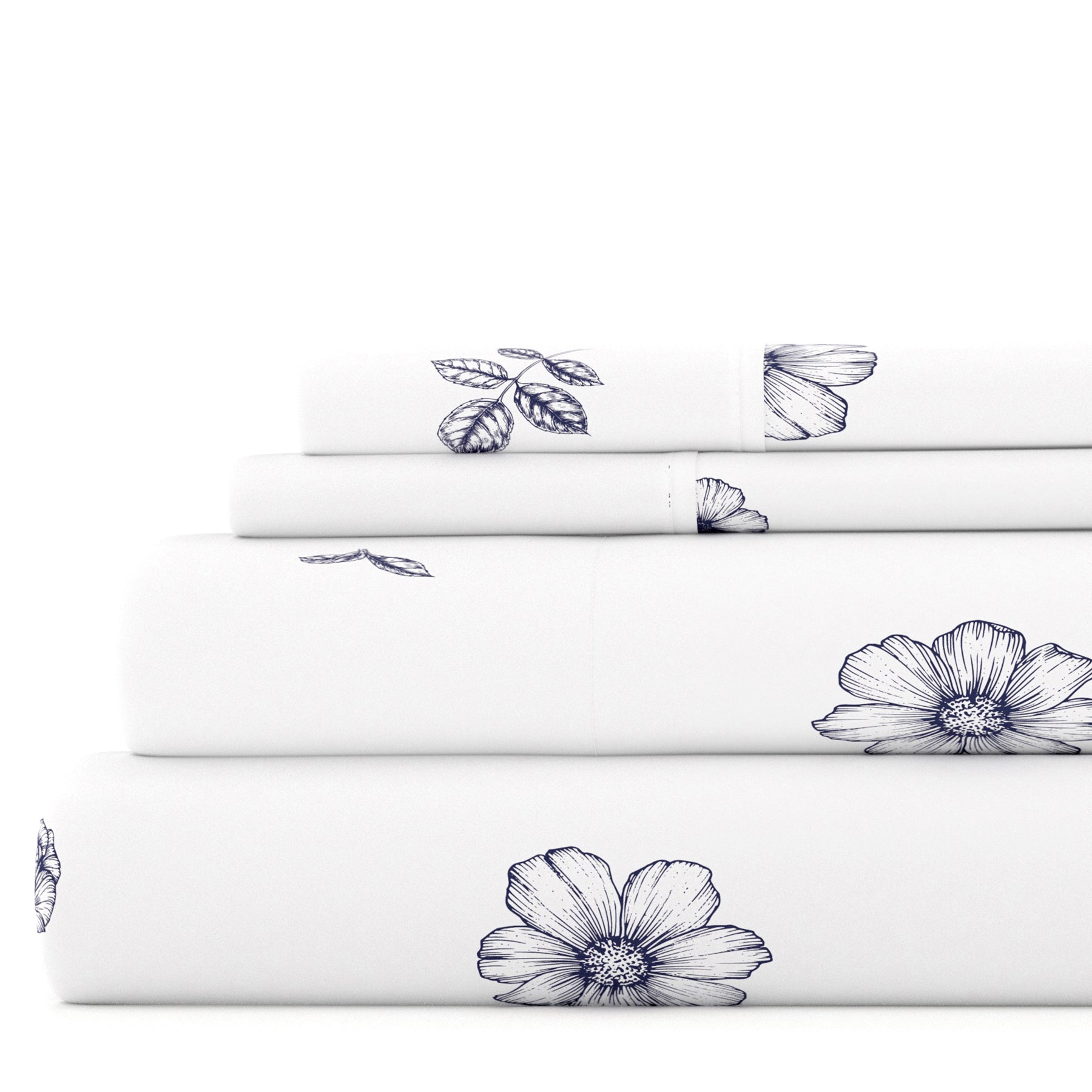 Indigo Flowers 4-Piece Patterned Sheet Set