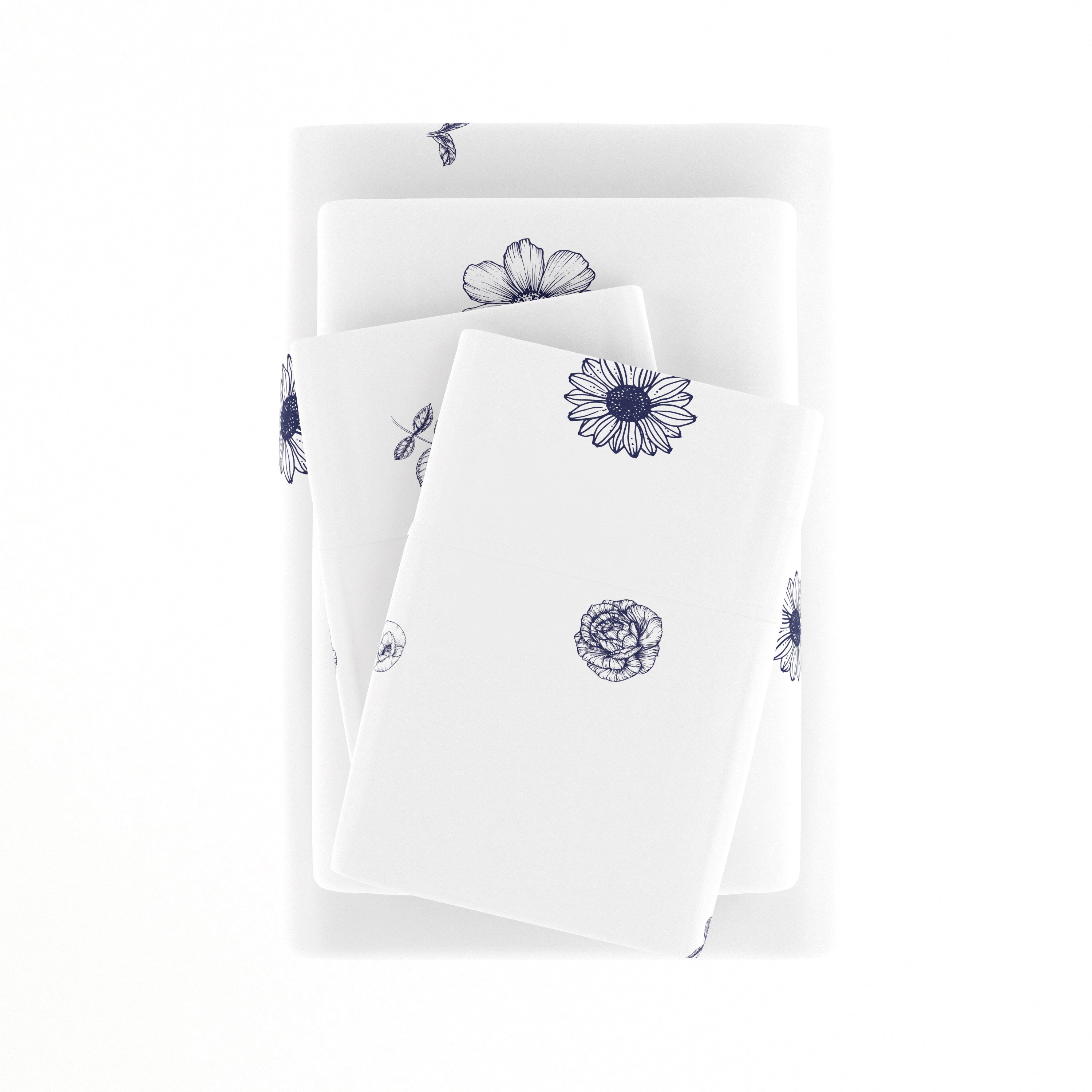 Indigo Flowers 4-Piece Patterned Sheet Set