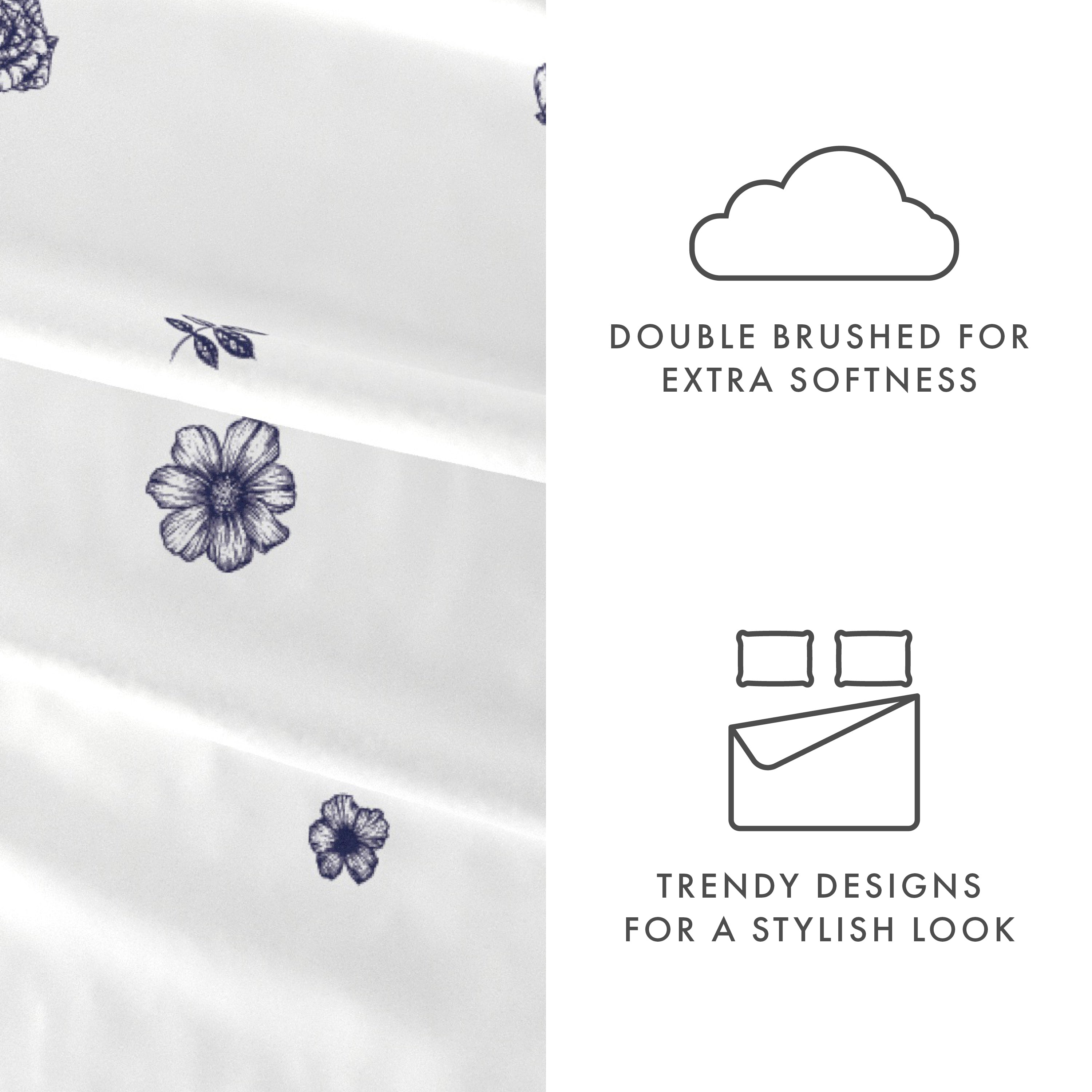 Indigo Flowers 4-Piece Patterned Sheet Set