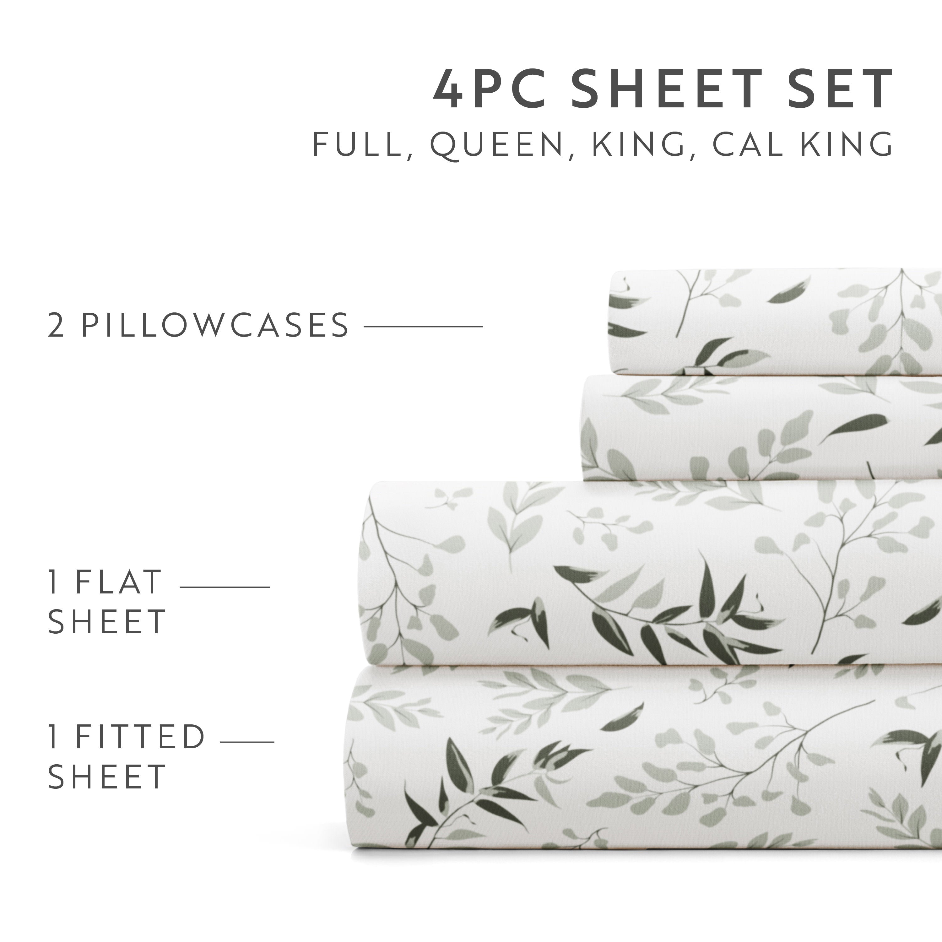 Tossed Foliage 4-Piece Patterned Sheet Set