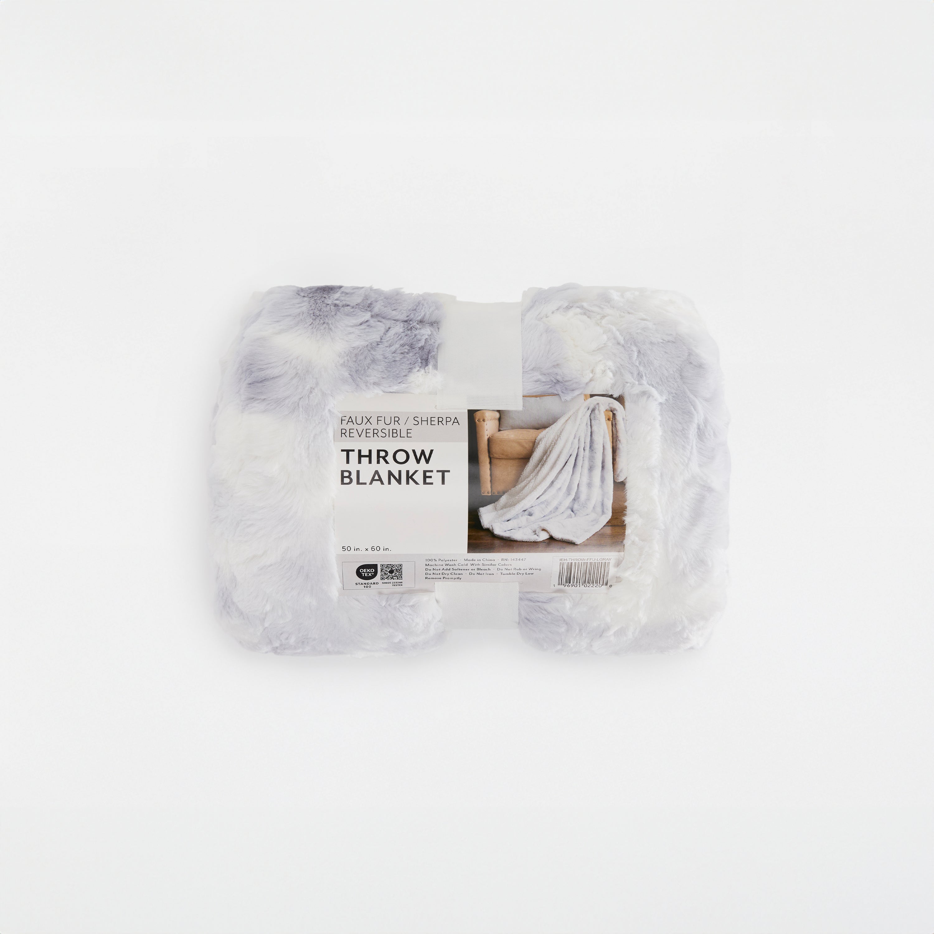 Faux Fur Light Gray Tie Dye Throw Blanket