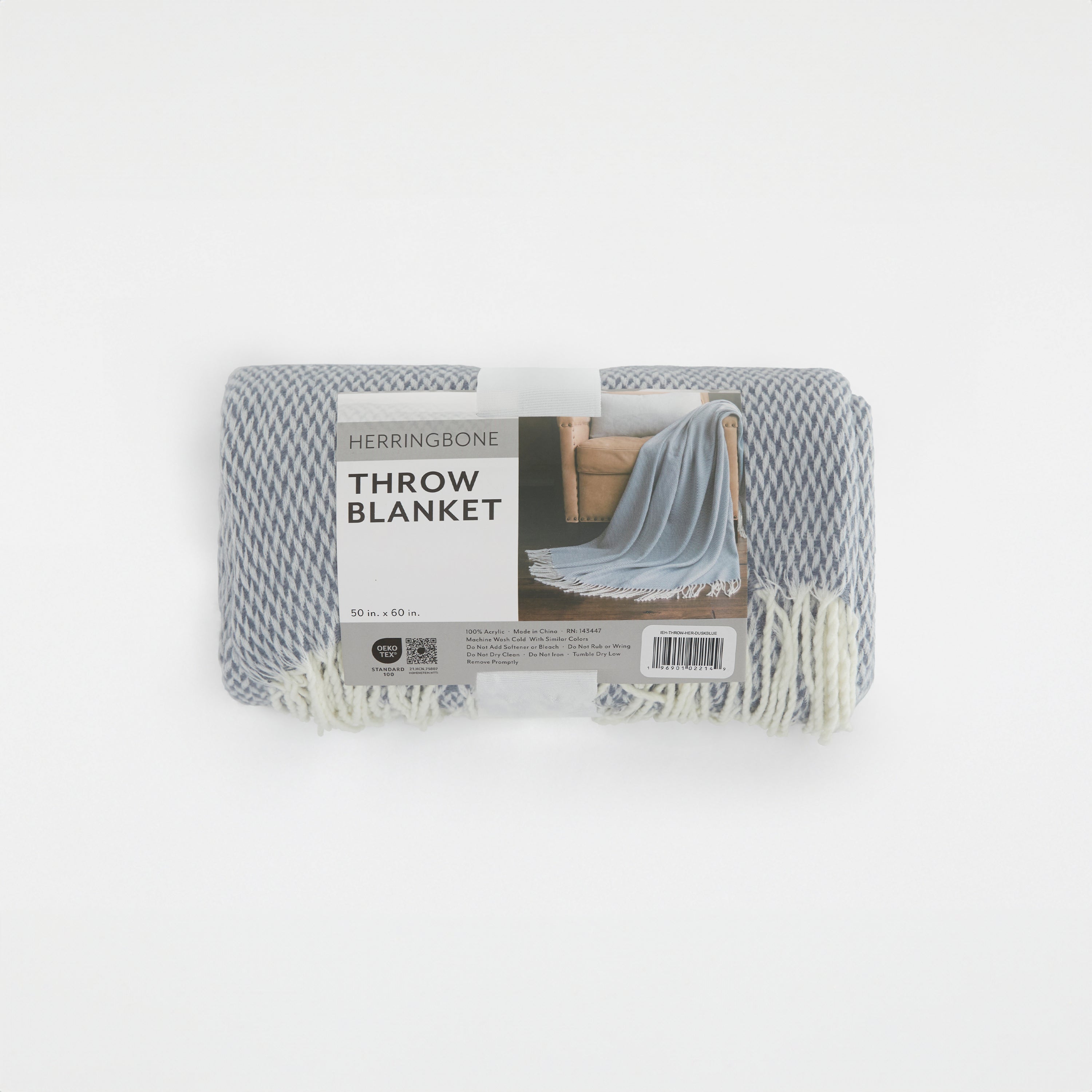 Herringbone Throw Blanket with Fringed Edges