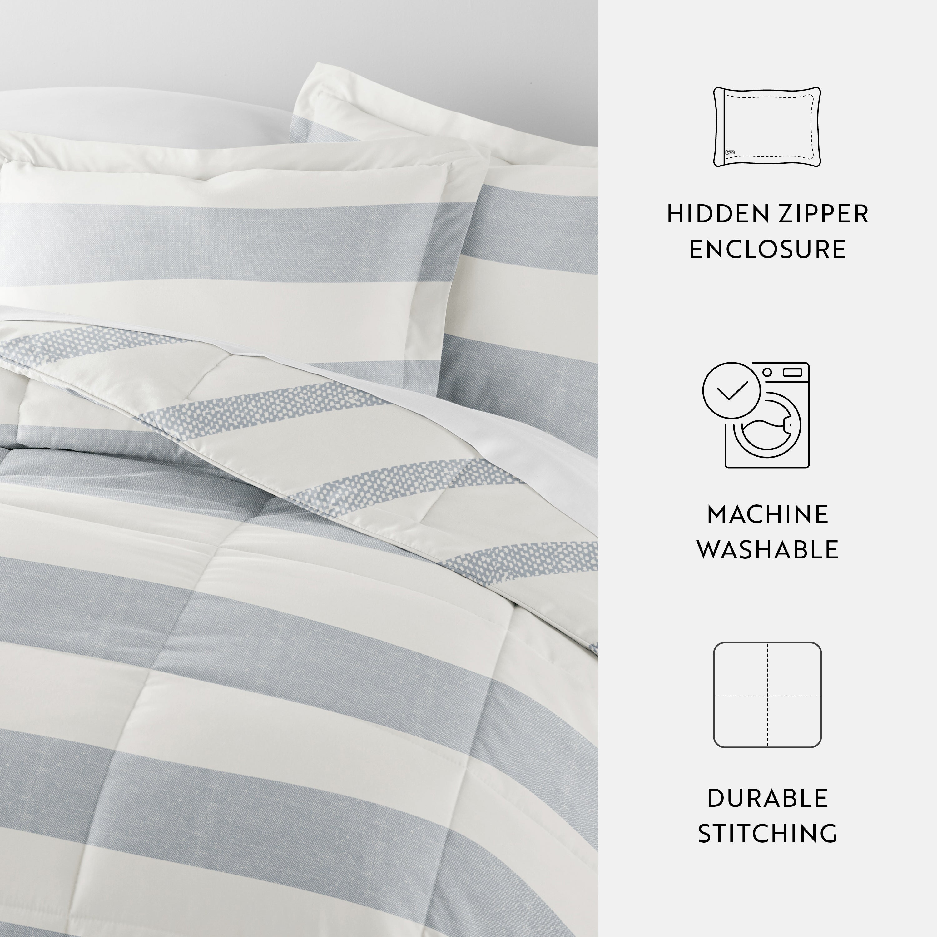 Distressed Stripe Patterned Down-Alternative Comforter Set
