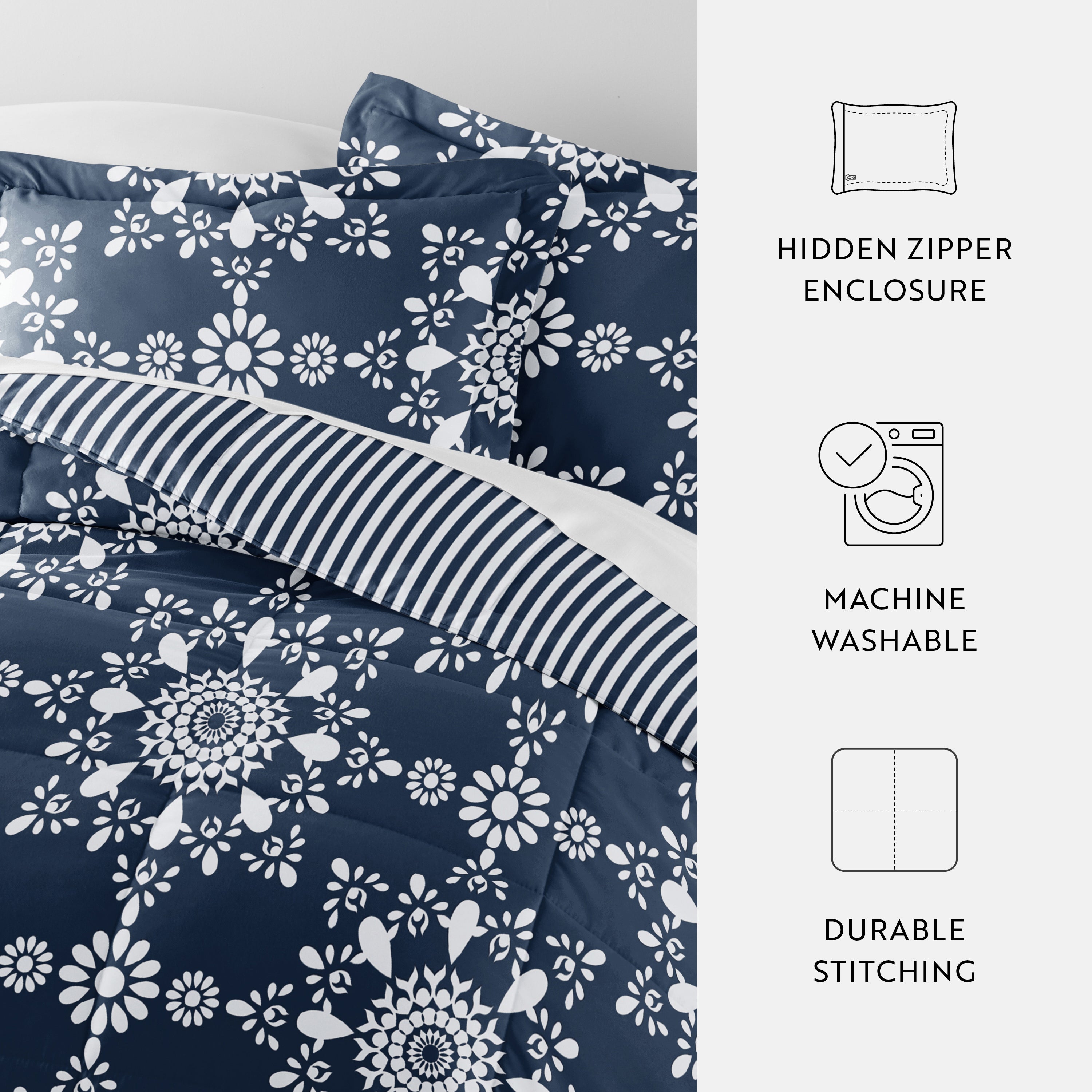 Daisy Medallion Reversible Patterned Down-Alternative Comforter Set