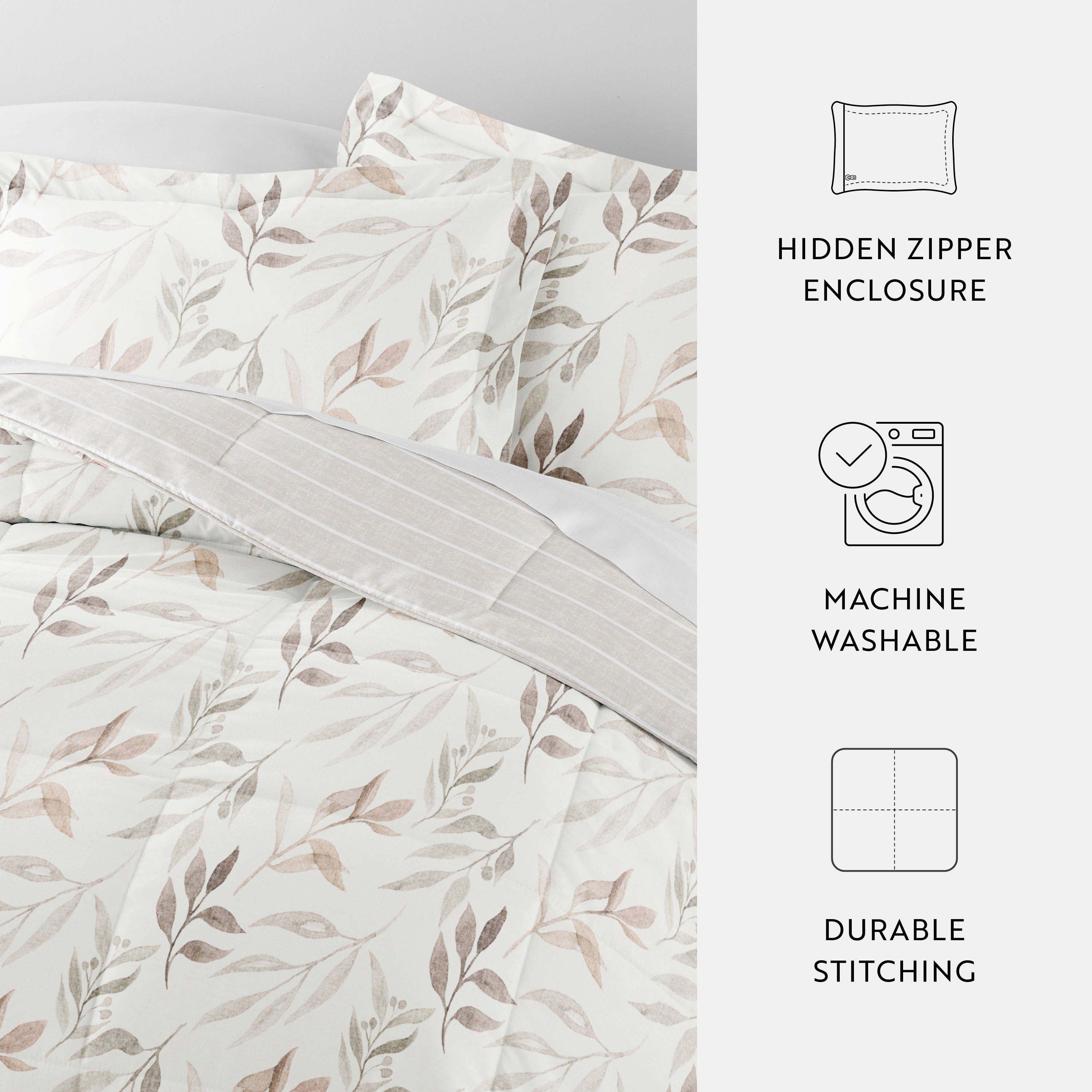 Foliage Stripe Reversible Patterned Down-Alternative Comforter Set