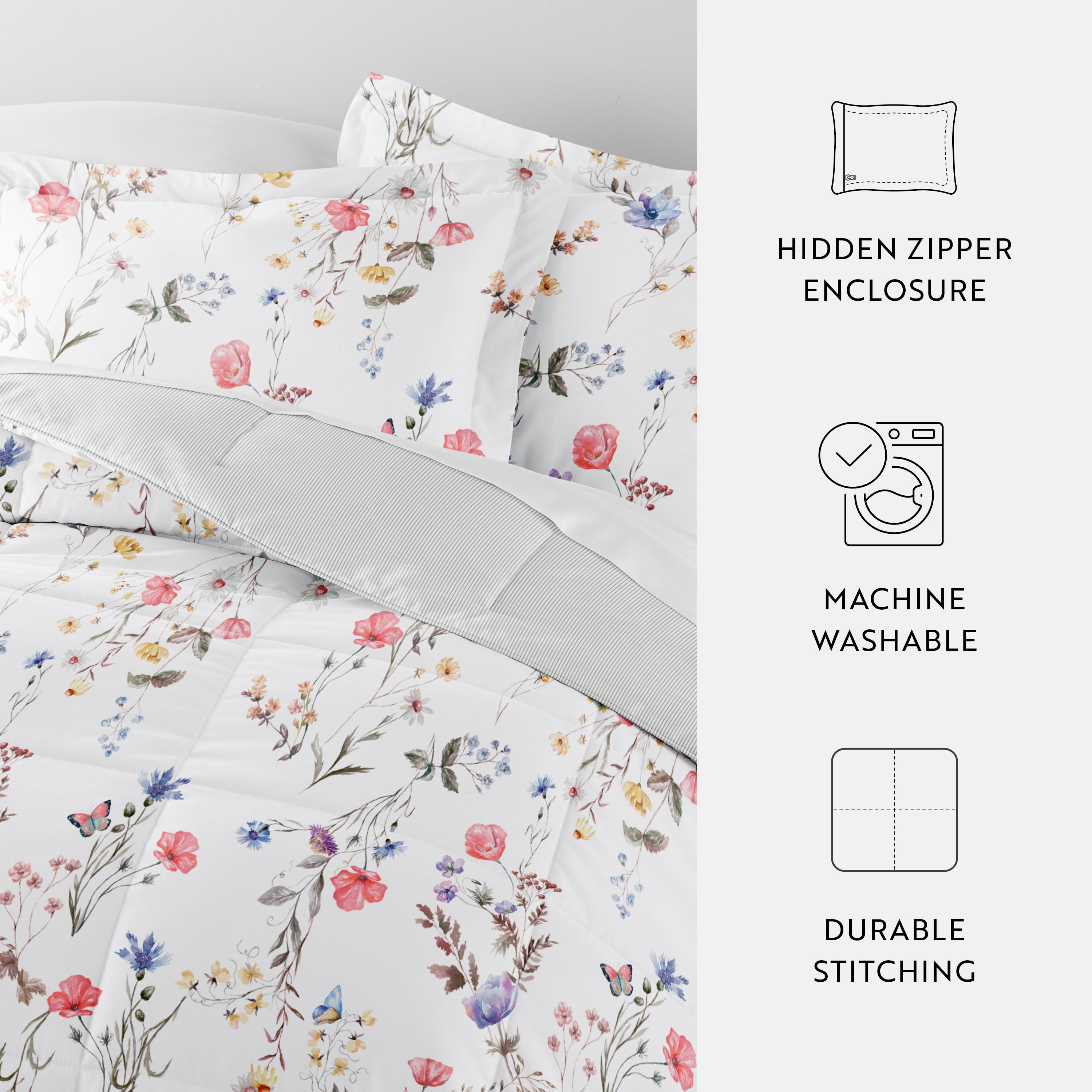 Meadow Floral Stripe Reversible Patterned Down-Alternative Comforter Set