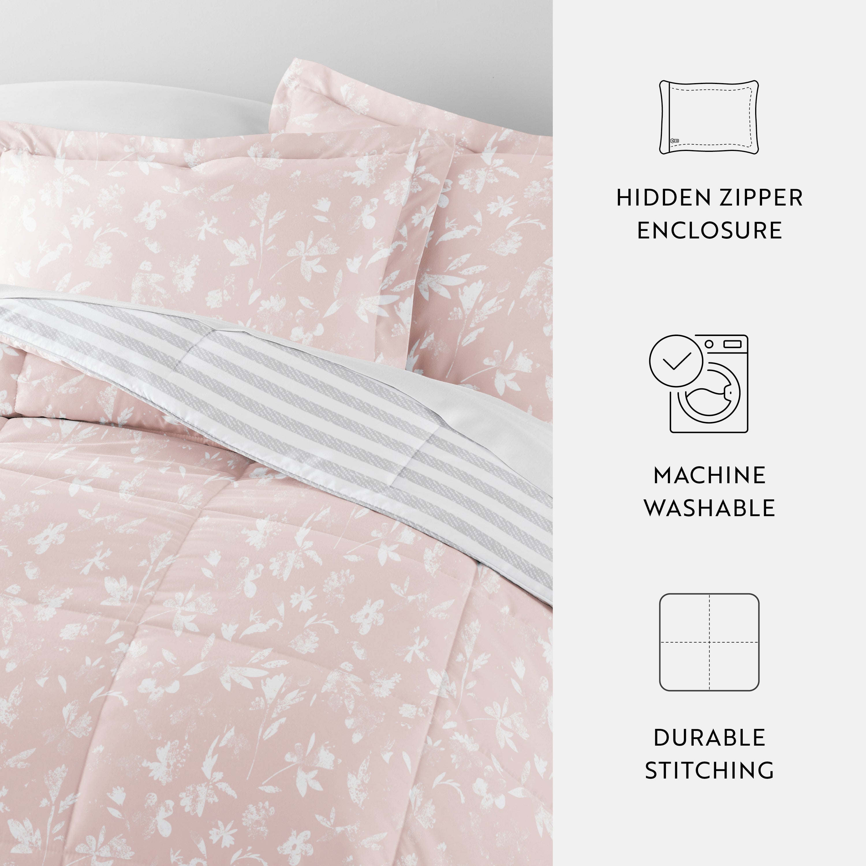 Pressed Flowers Reversible Patterned Down-Alternative Comforter Set
