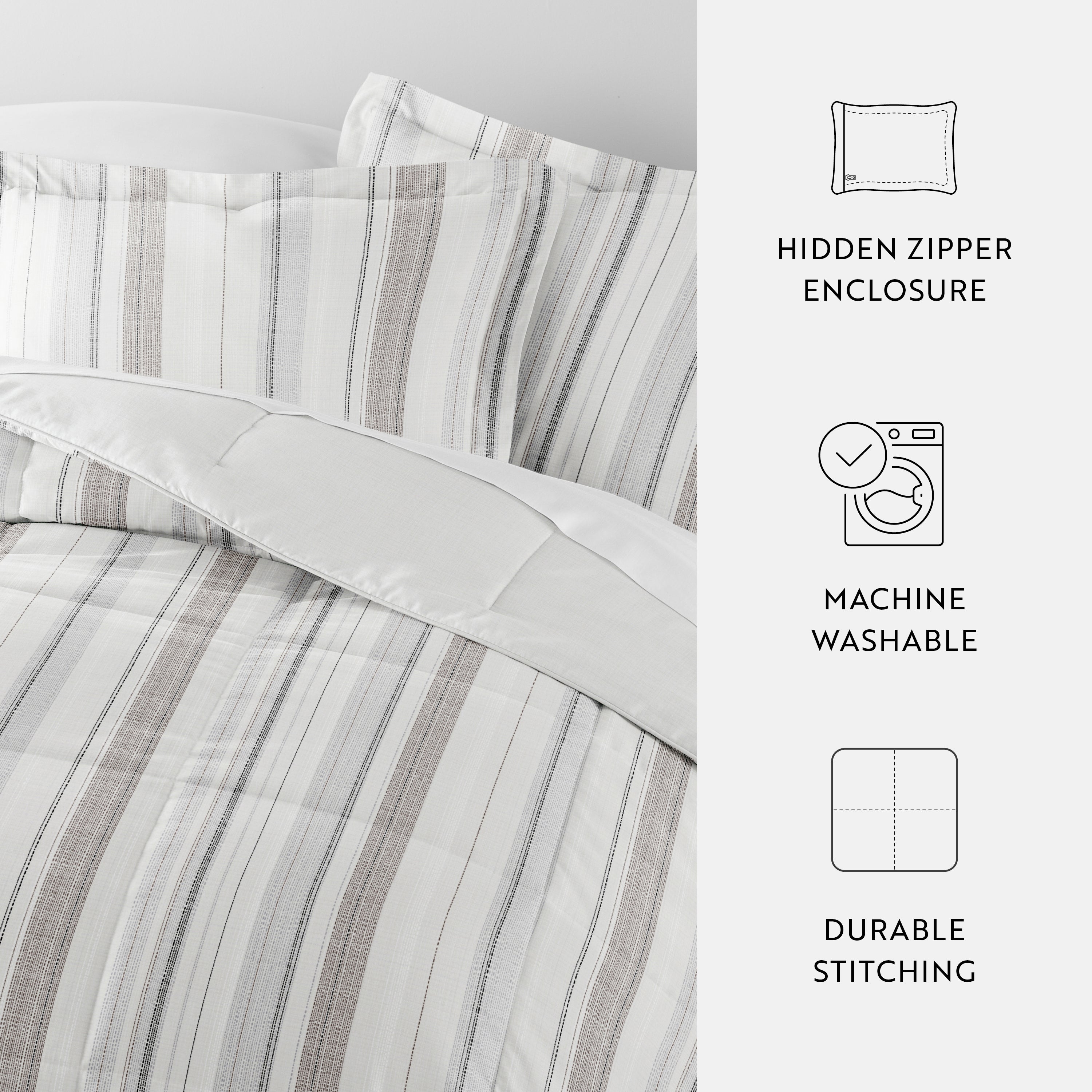 Vertical Stripe Reversible Patterned Down-Alternative Comforter Set