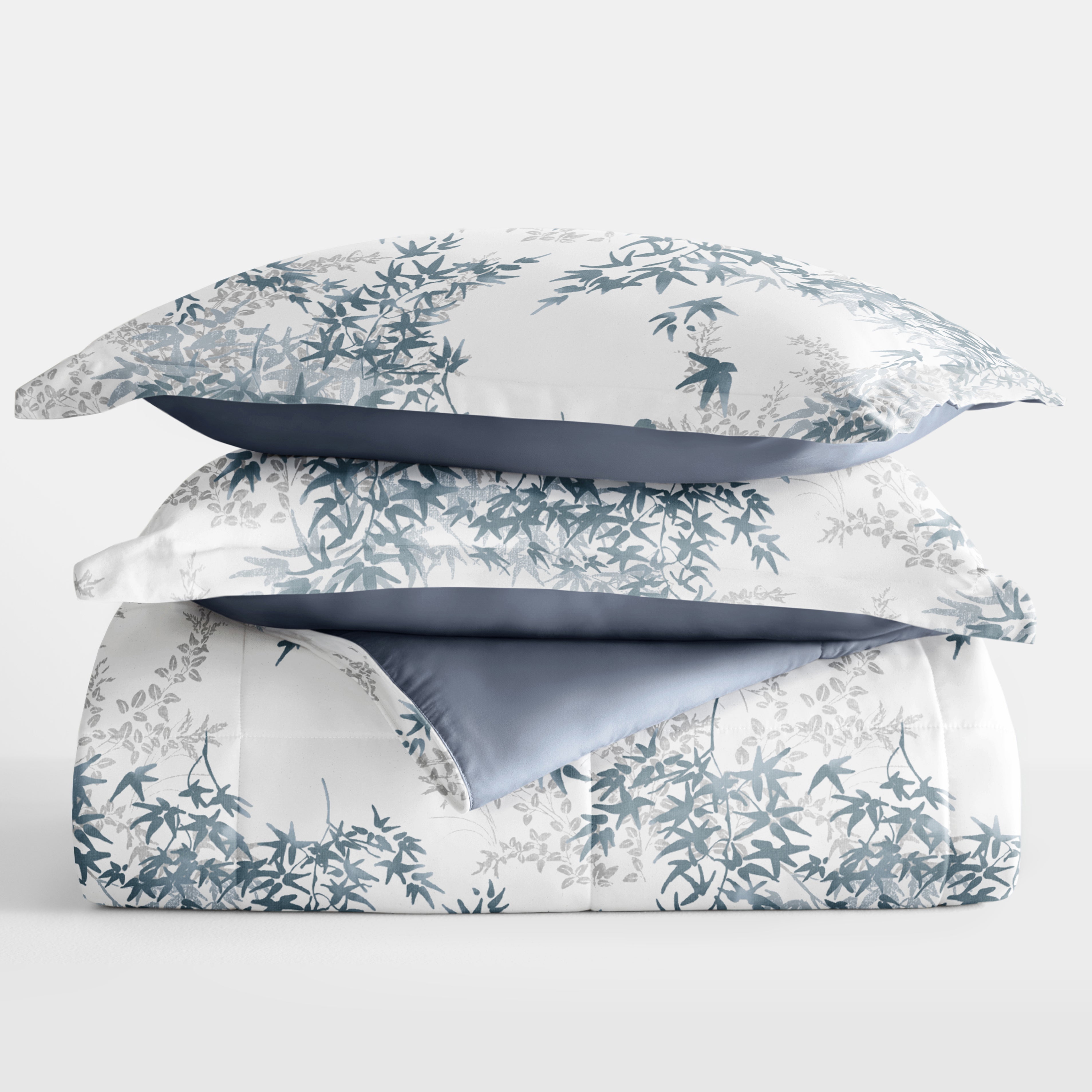 Bamboo Leaves Reversible Patterned Down-Alternative Comforter Set