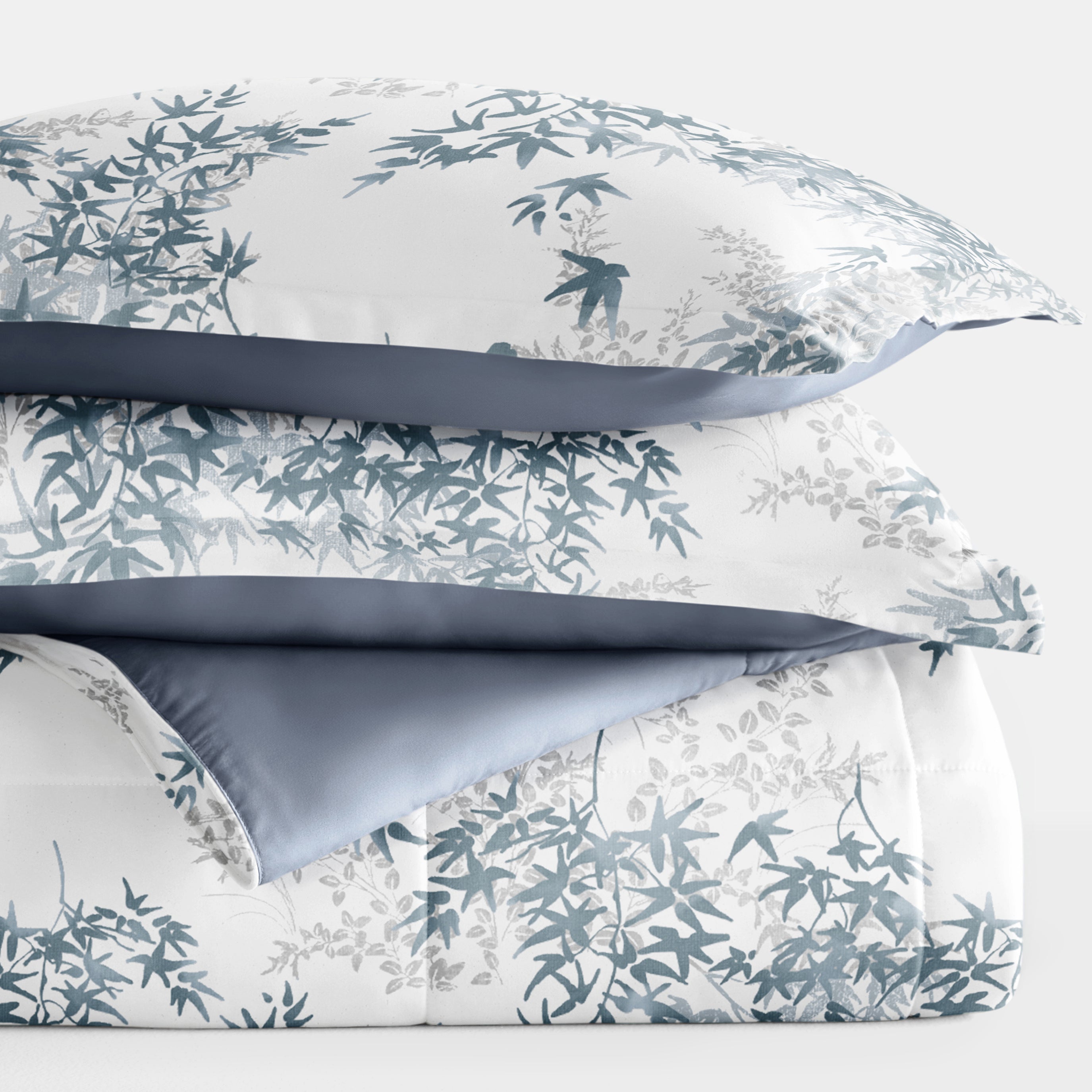 Bamboo Leaves Reversible Patterned Down-Alternative Comforter Set