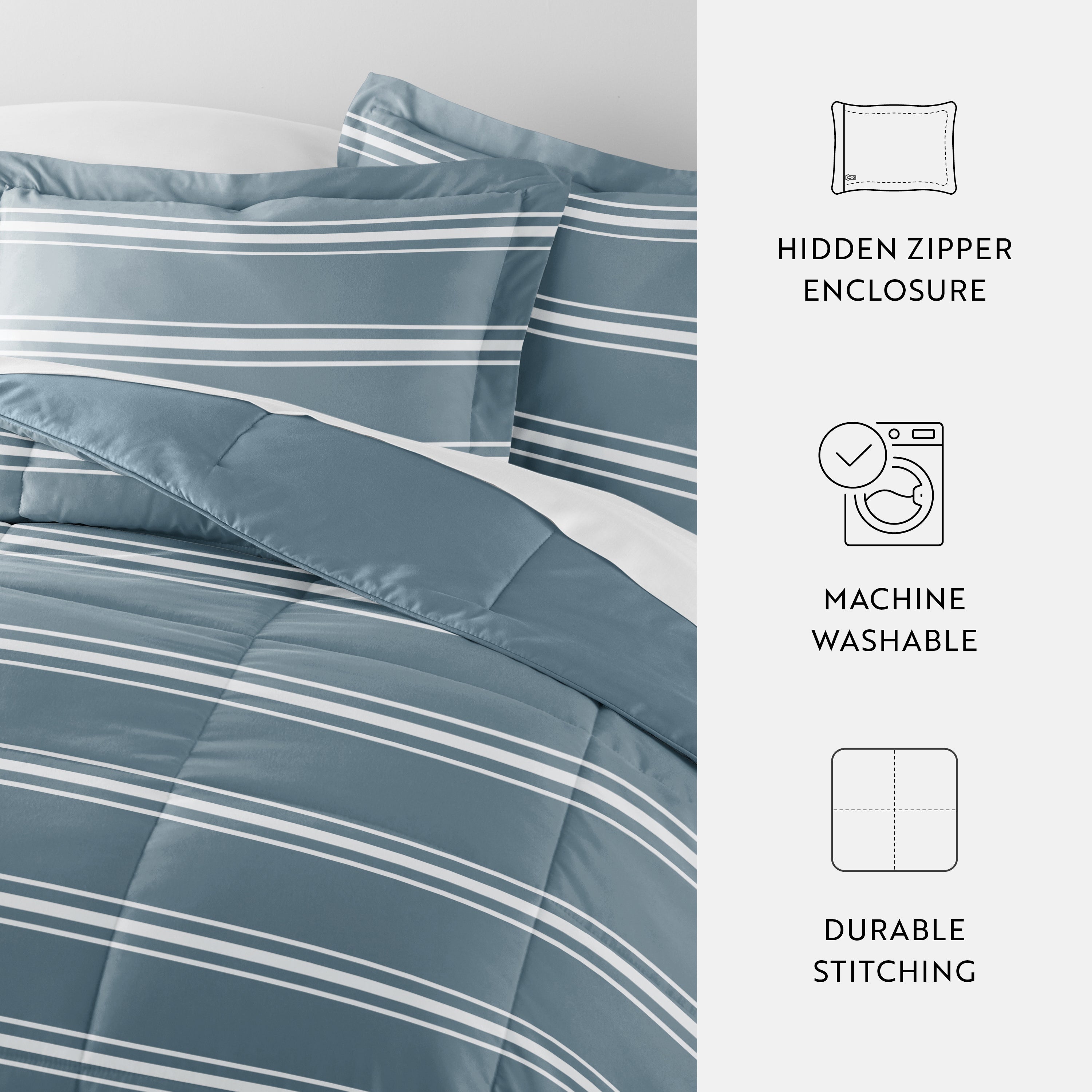 Soft Stripe Reversible Patterned Down-Alternative Comforter Set