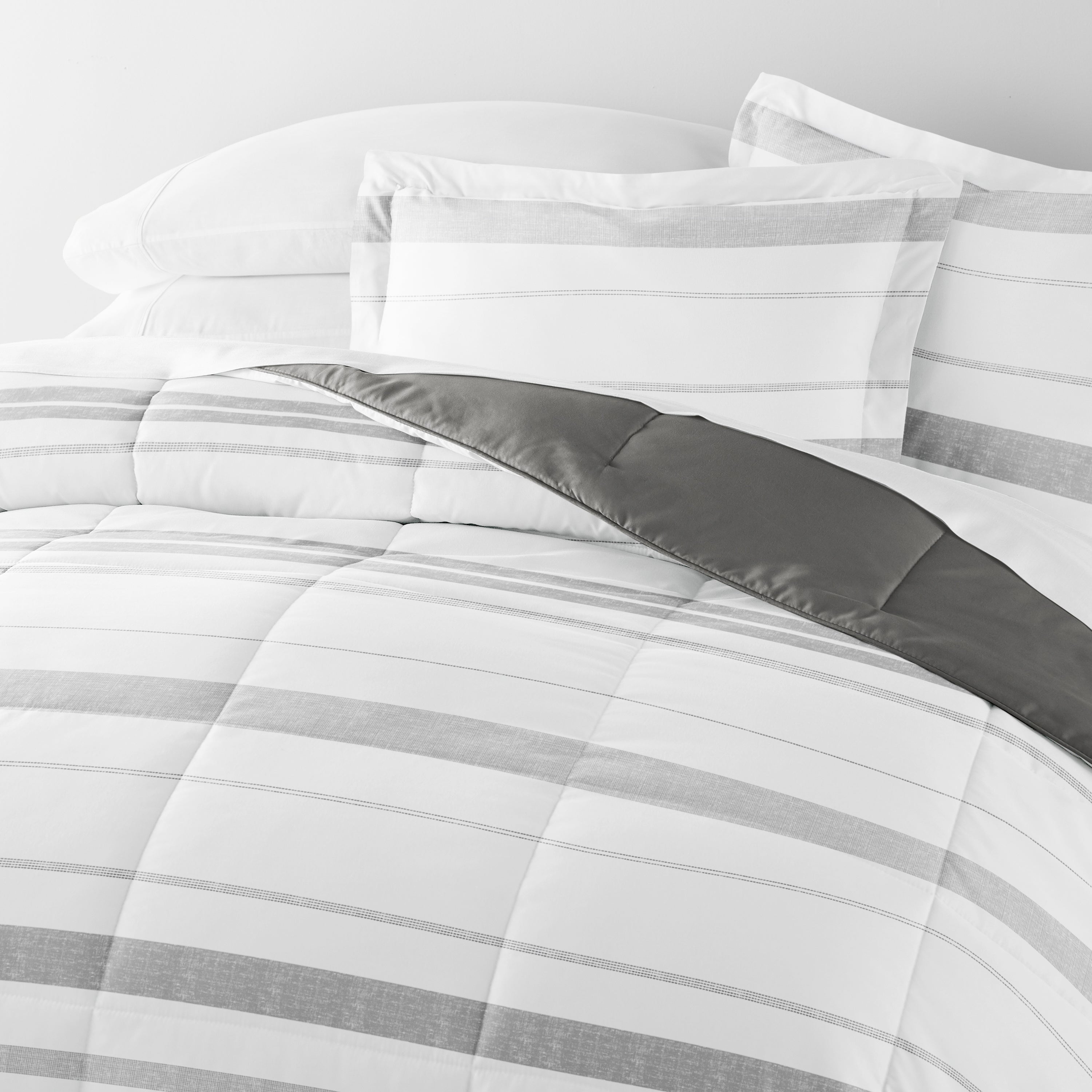 Stitched Stripe Reversible Patterned Down-Alternative Comforter Set