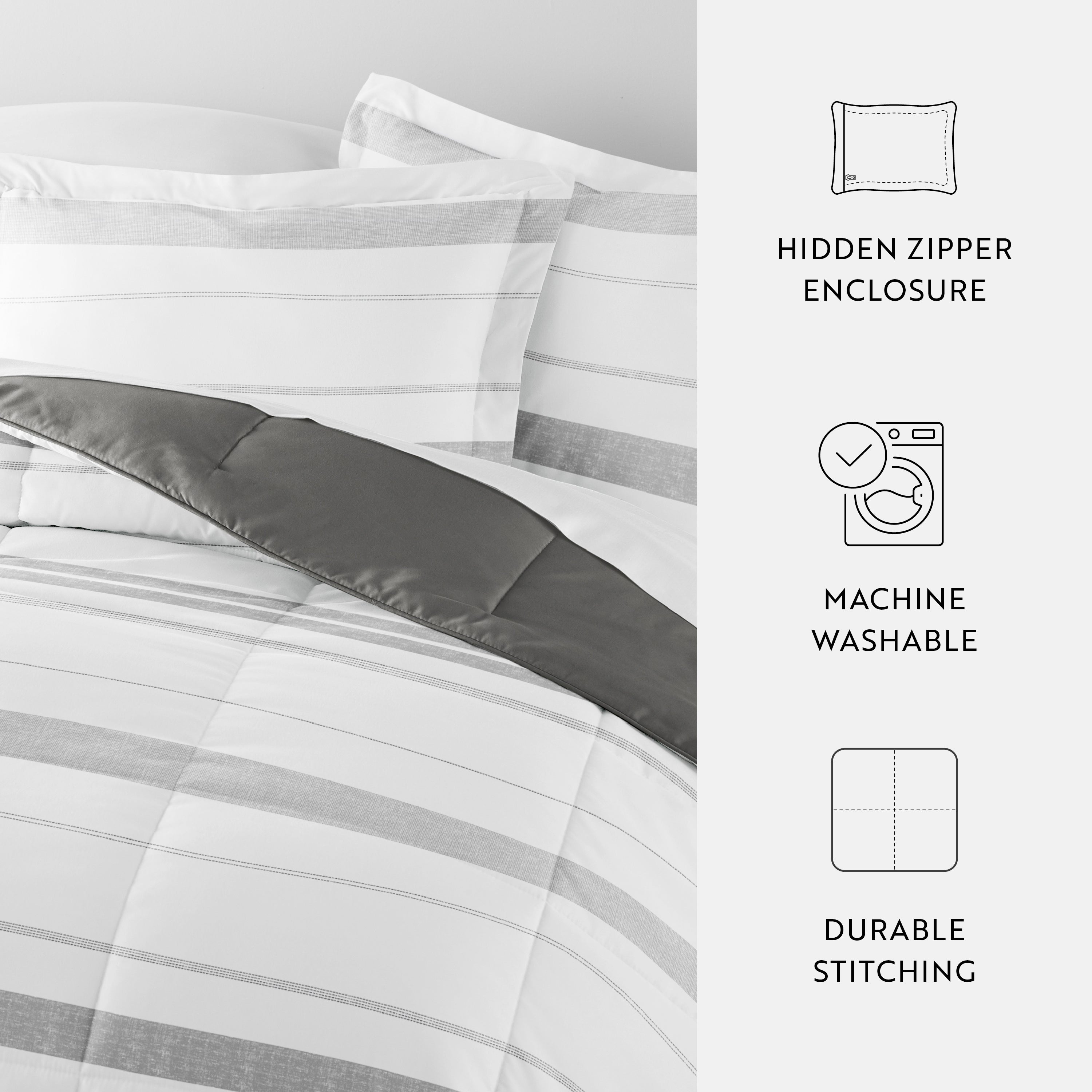 Stitched Stripe Reversible Patterned Down-Alternative Comforter Set