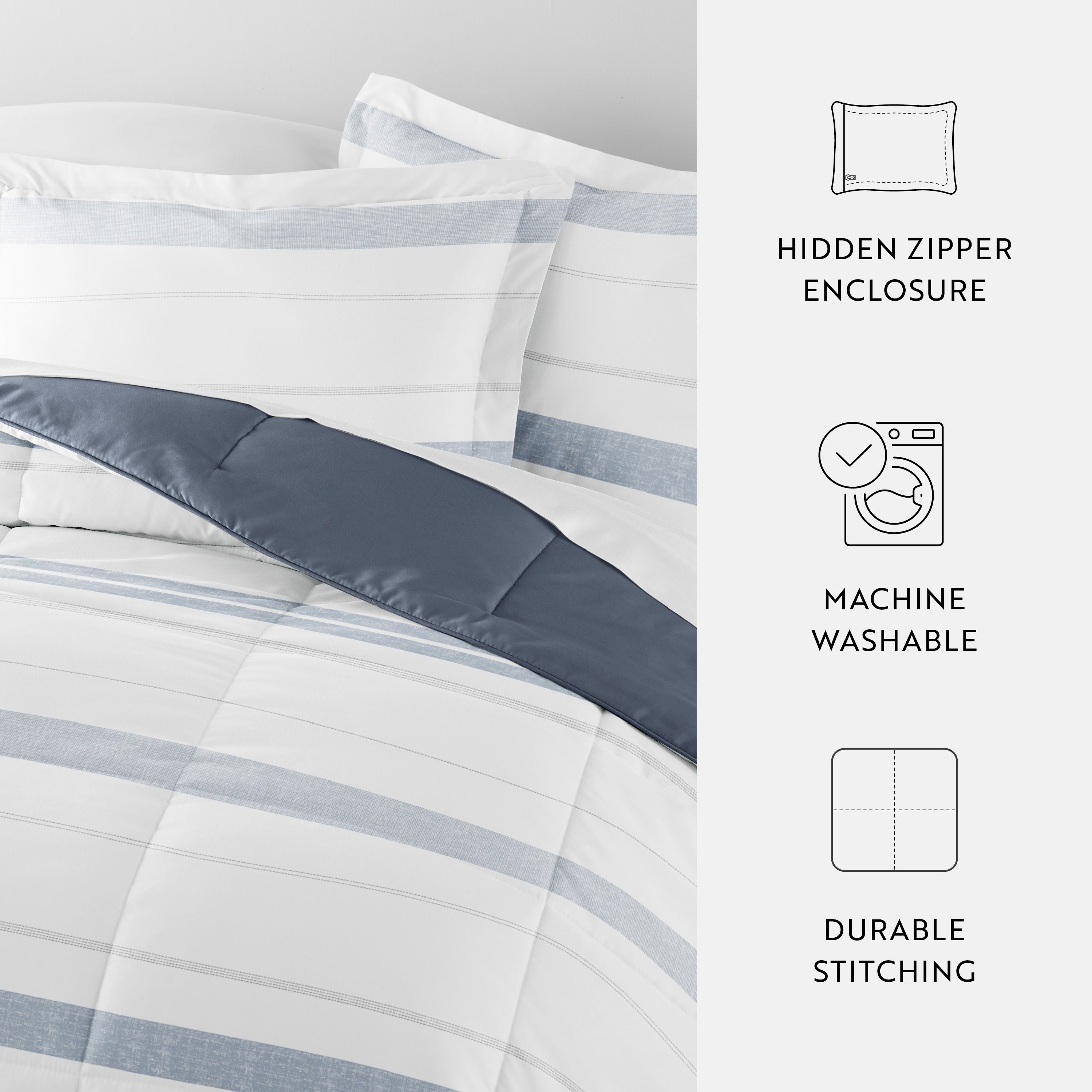 Stitched Stripe Reversible Patterned Down-Alternative Comforter Set