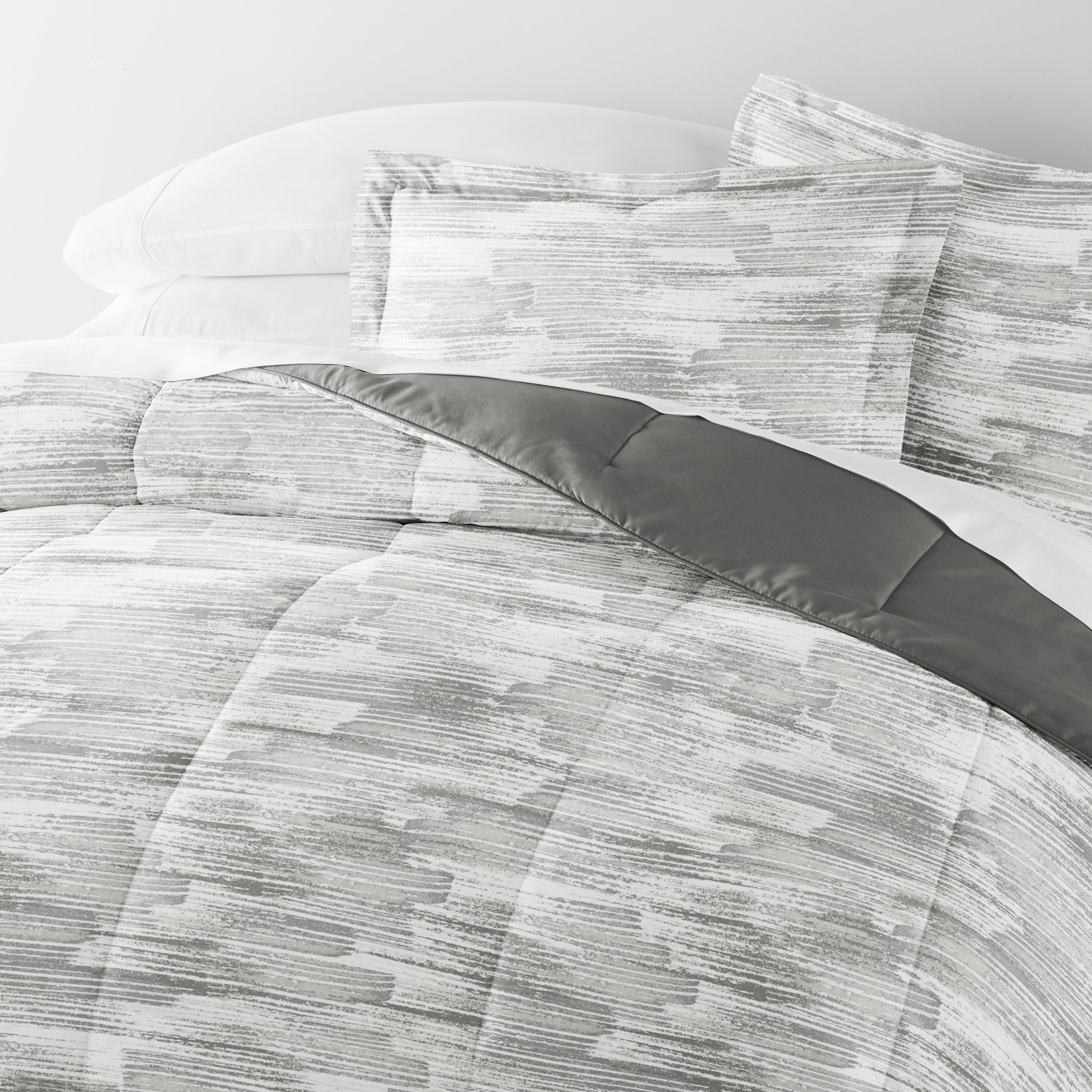 Textured Stripe Reversible Patterned Down-Alternative Comforter Set