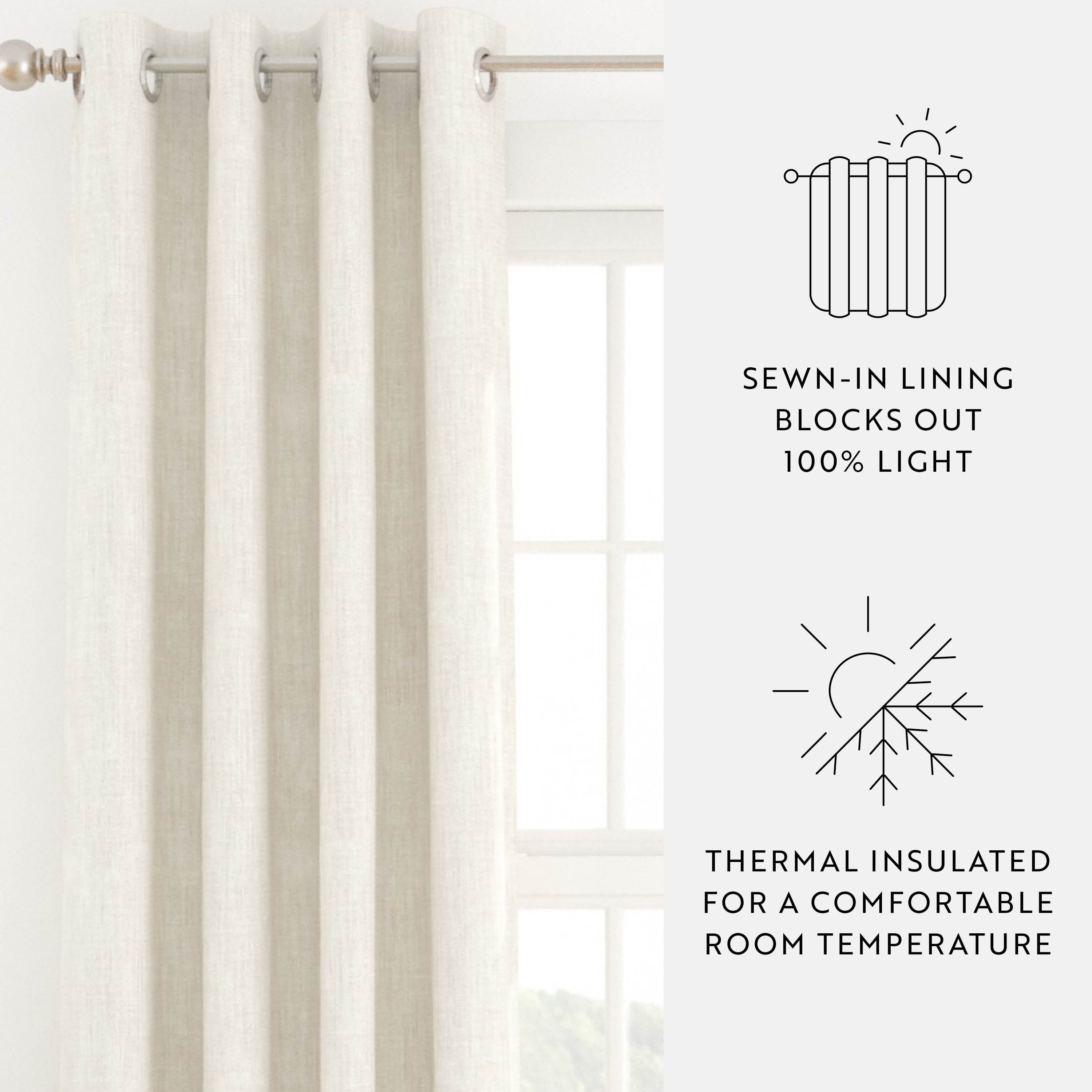 Thermal-Insulated Grommet Curtains - 100% Black Out - 2 Panels
