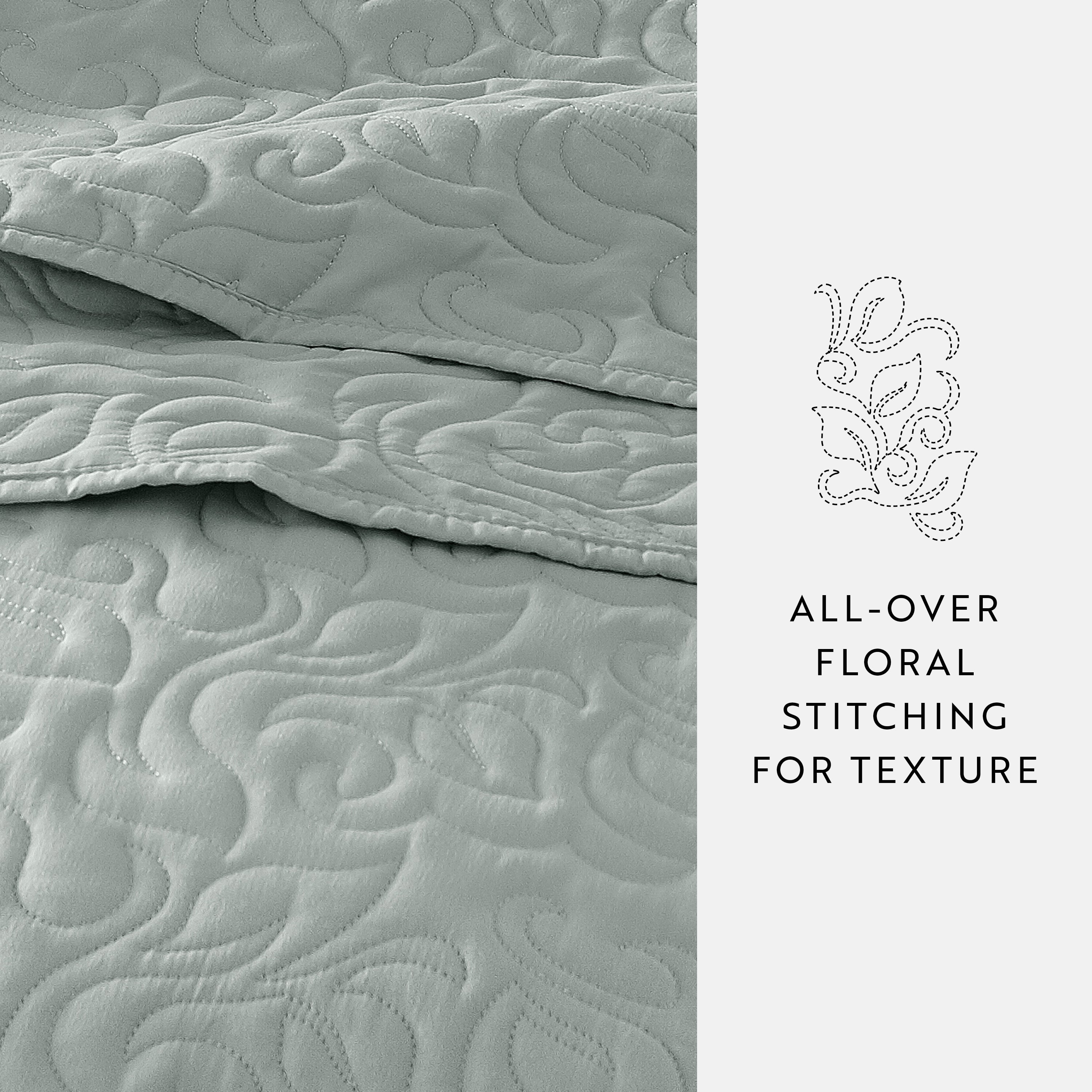 Lightweight Floral Stitch Quilted Coverlet Set