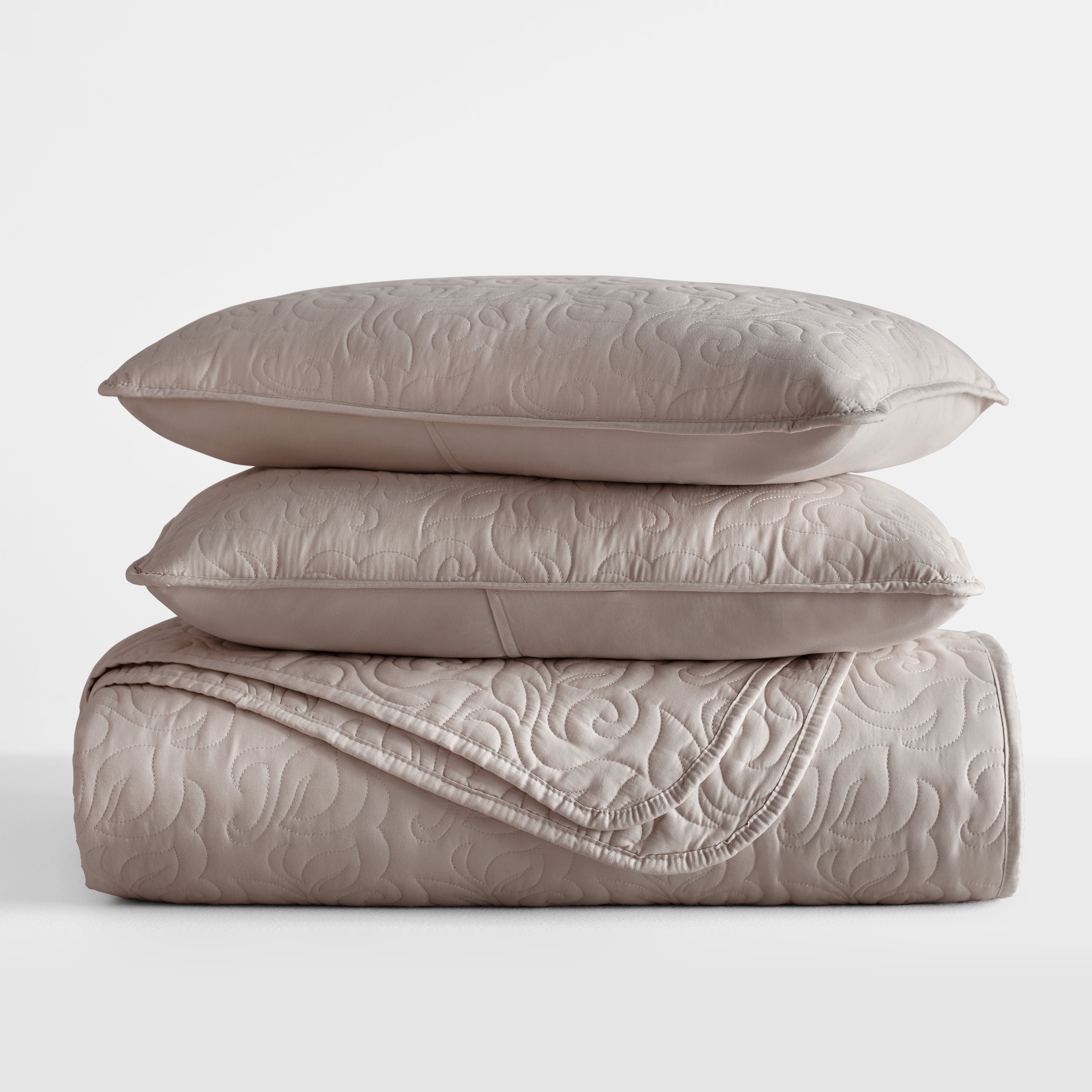 Lightweight Floral Stitch Quilted Coverlet Set