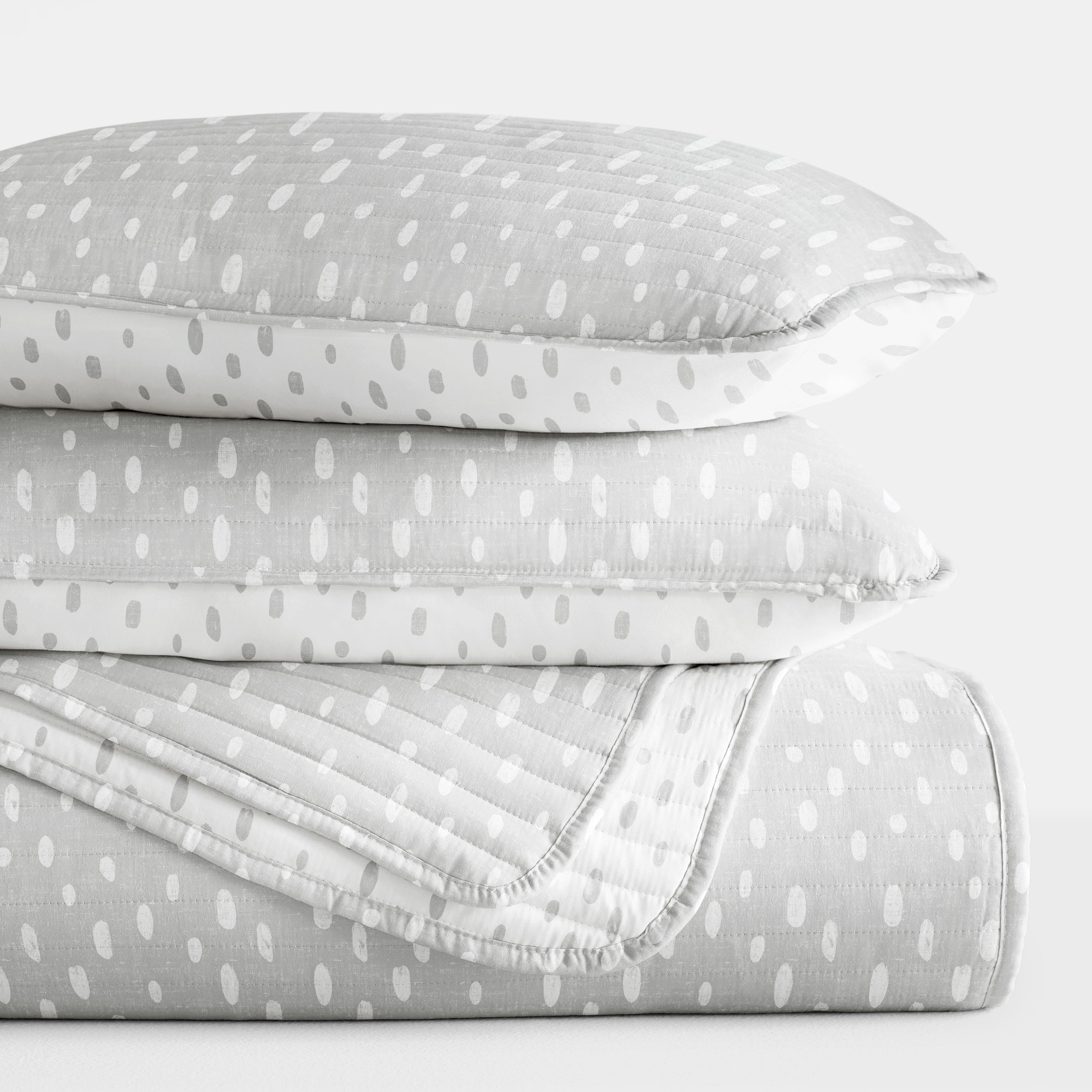 Neutral Dots Patterned Reversible Quilted Coverlet Set