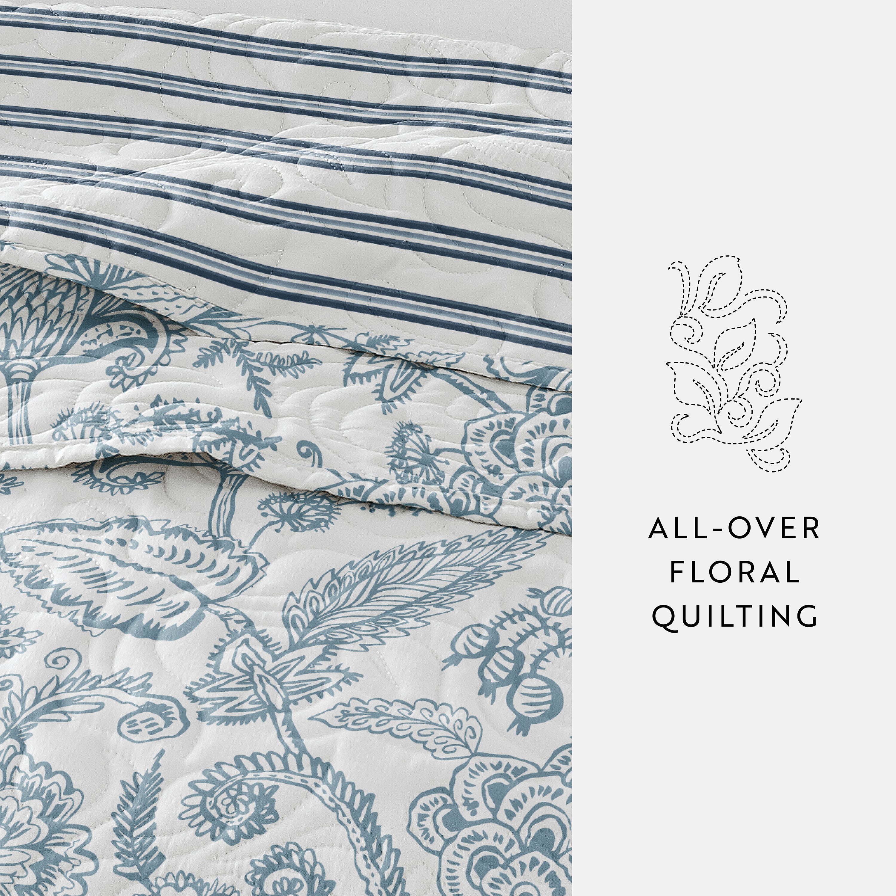 Jacobean Patterned Reversible Quilted Coverlet Set