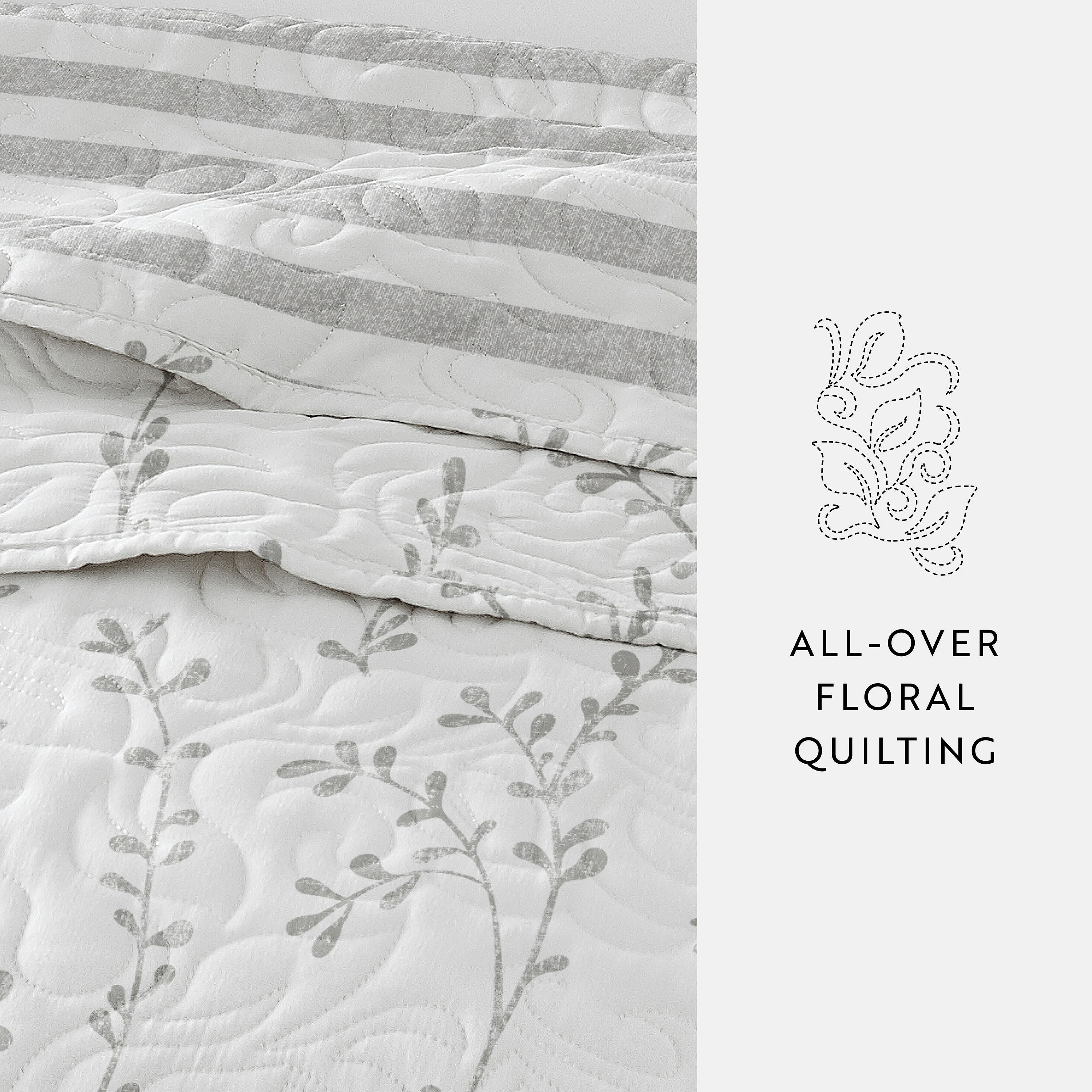 Sprouted Vines Patterned Reversible Quilted Coverlet Set