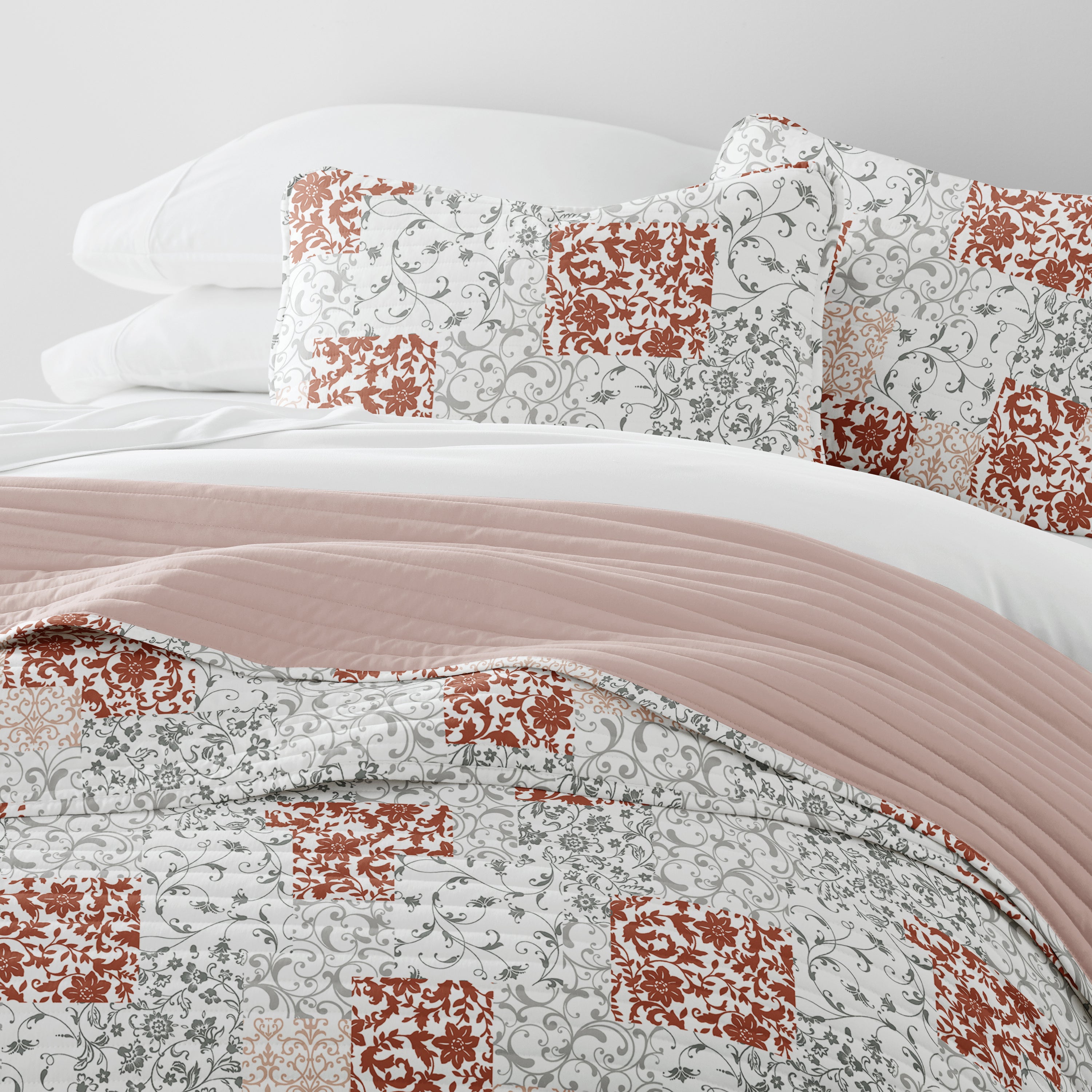 Patchwork Patterned Reversible Quilted Coverlet Set