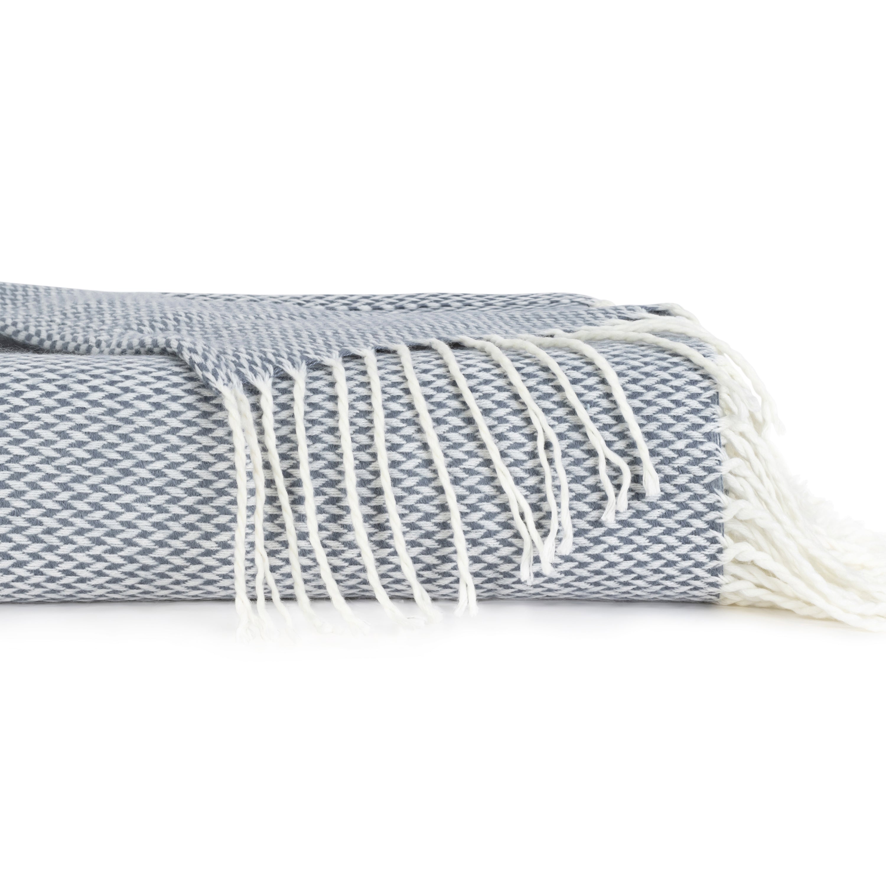 Herringbone Throw Blanket with Fringed Edges