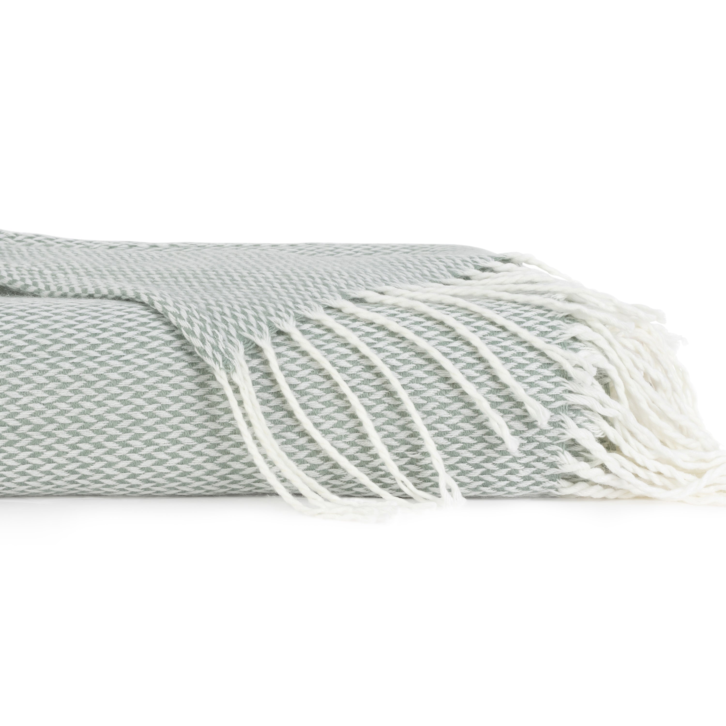 Herringbone Throw Blanket with Fringed Edges