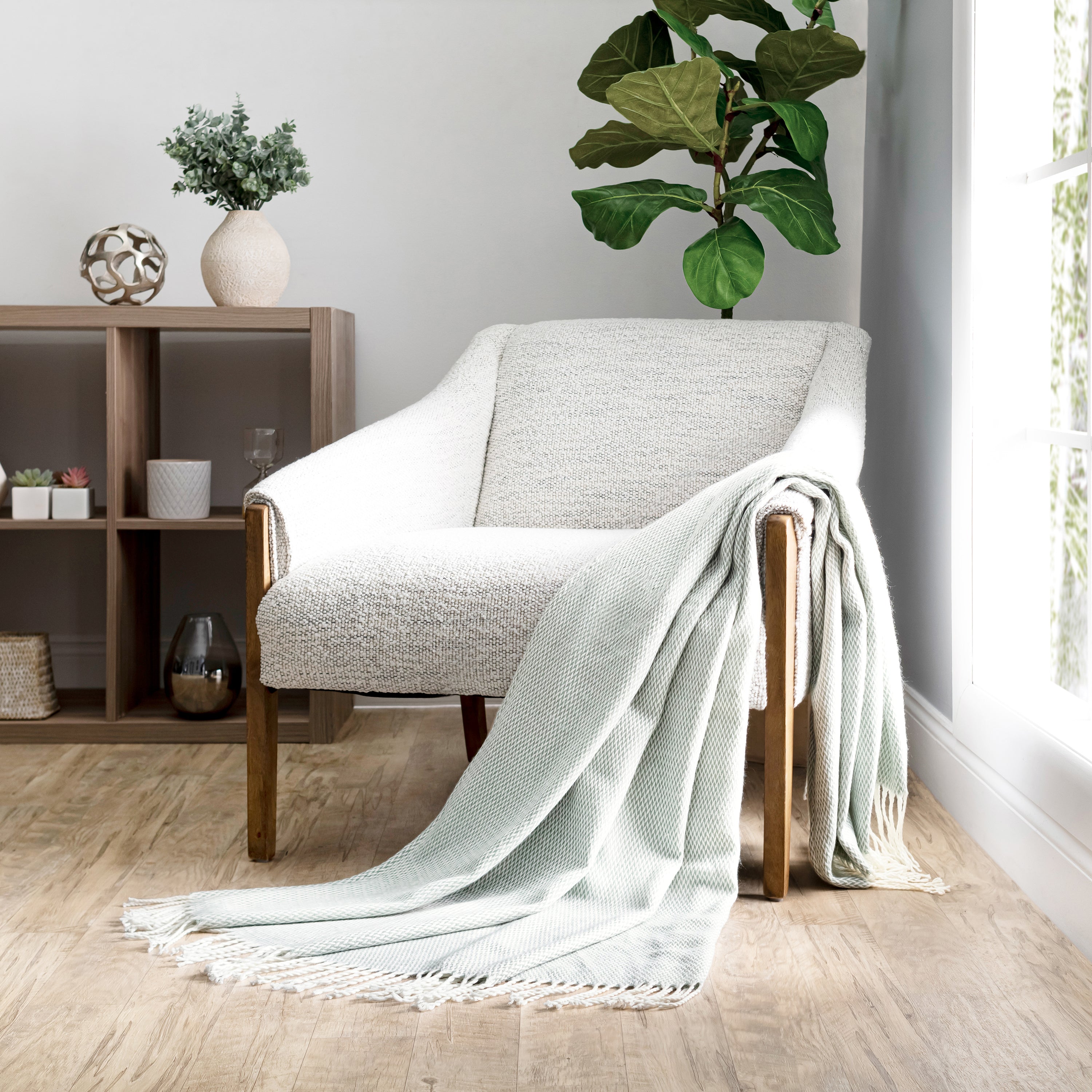 Herringbone Throw Blanket with Fringed Edges