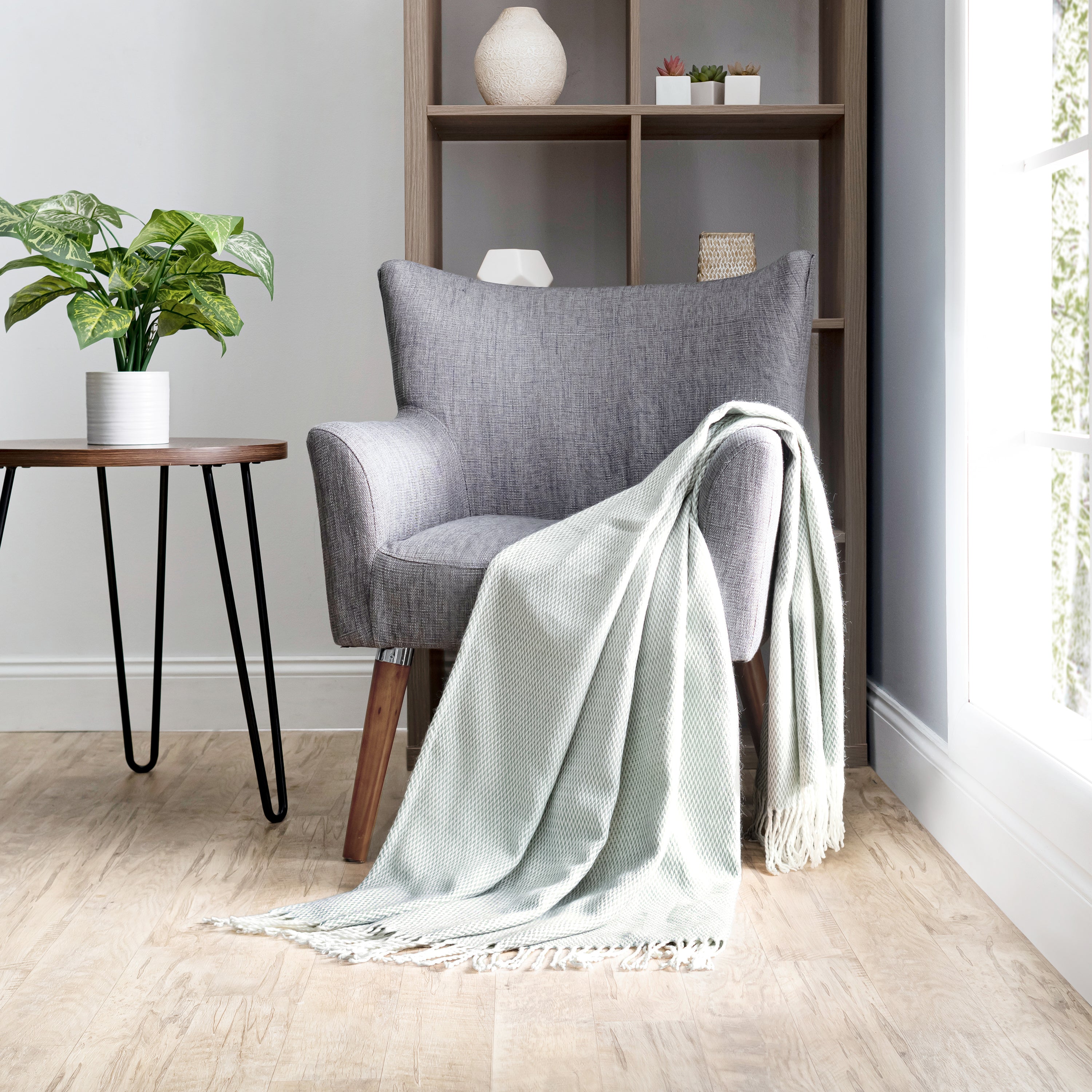 Herringbone Throw Blanket with Fringed Edges