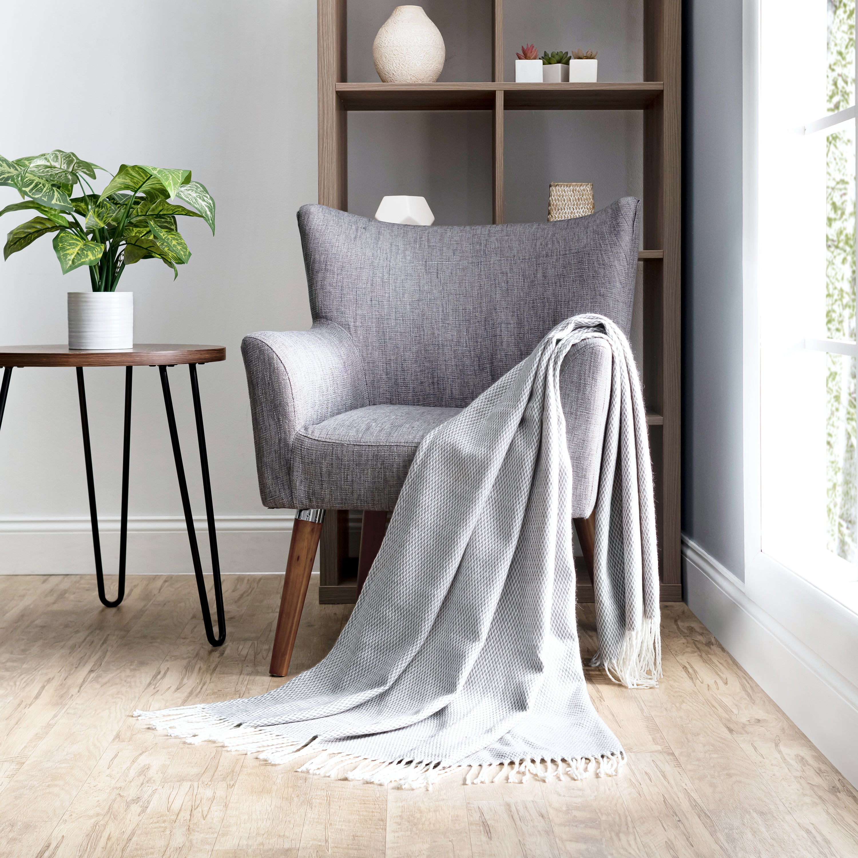 Herringbone Throw Blanket with Fringed Edges