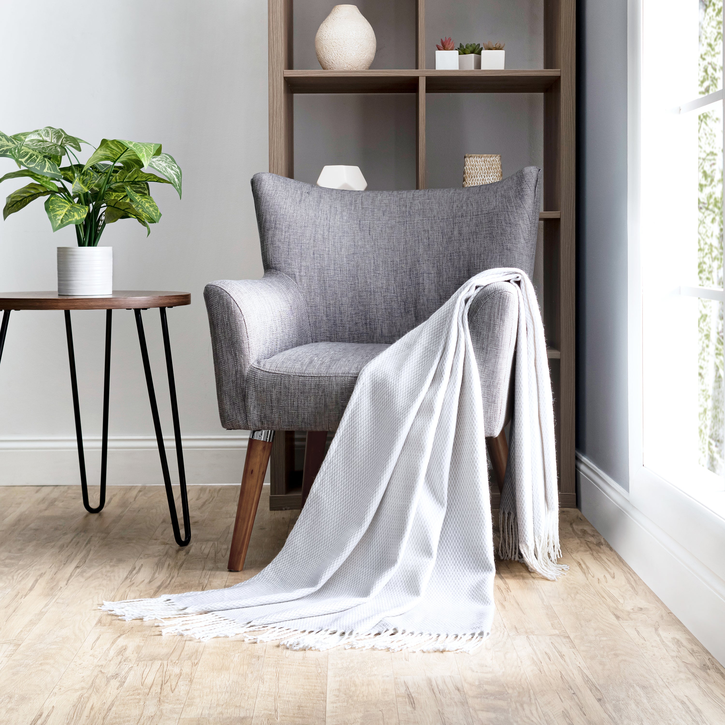 Herringbone Throw Blanket with Fringed Edges