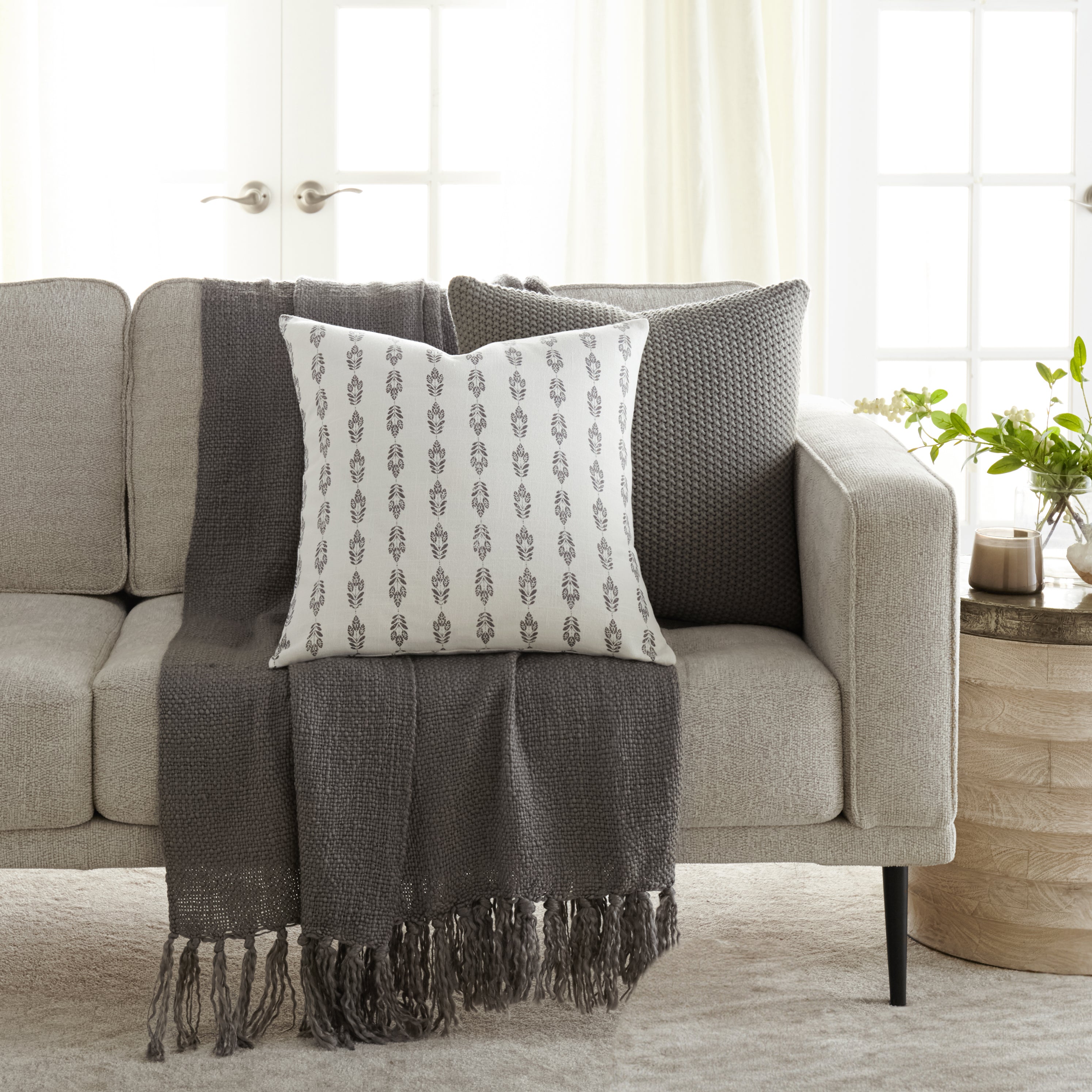 Folk Leaves Elegant Cotton Decor Throw Pillow Cover