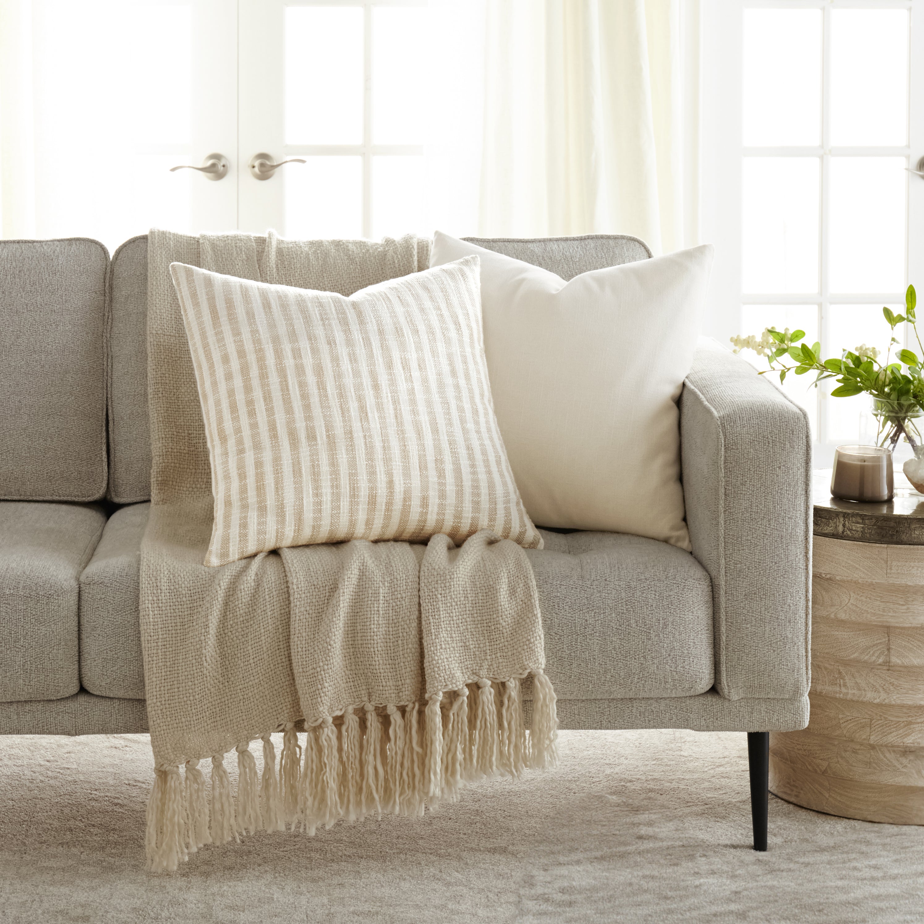 Framed Stripe Yarn-Dyed Cotton Decor Throw Pillow Cover